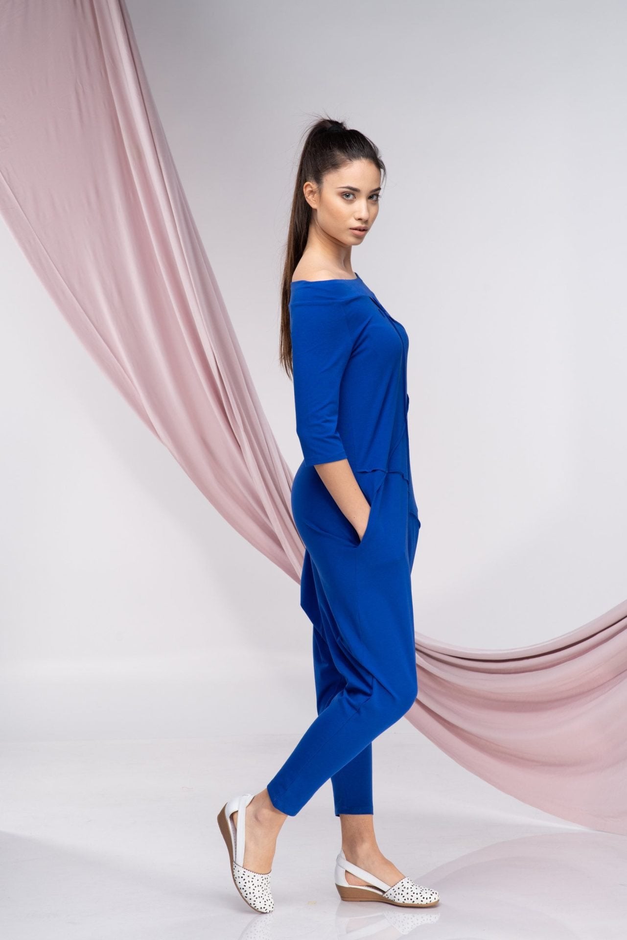 Blue Plus Size Harem Jumpsuit