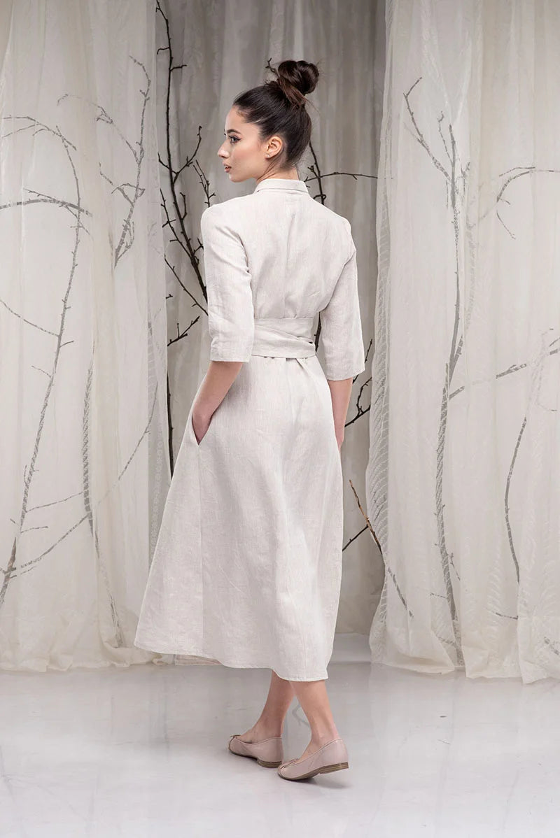 Linen Wrap Dress - Boho Wedding Dress with Sleeves