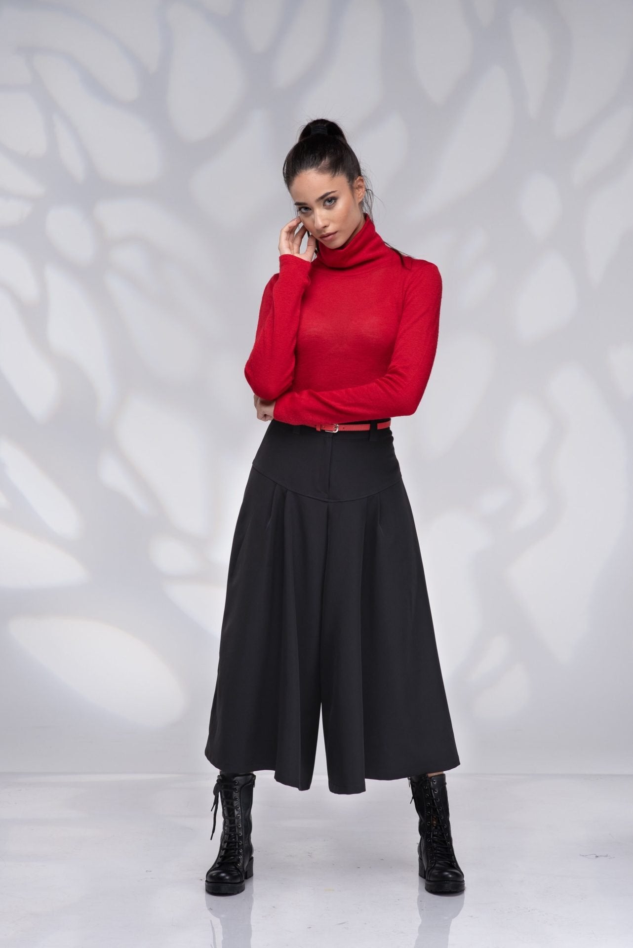 Black Wide Leg Wool Palazzo Winter Culottes