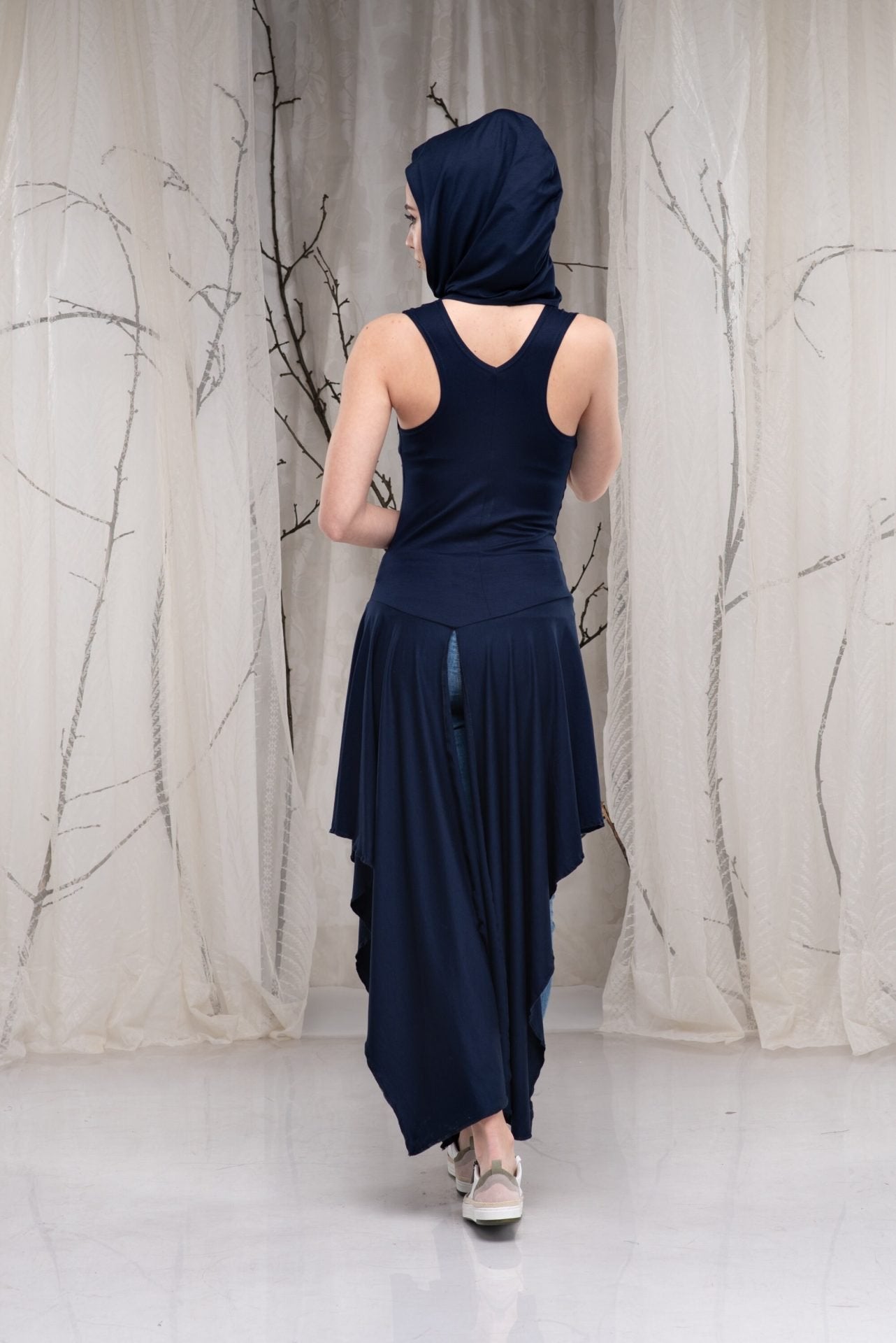Long Hooded Asymmetrical Sleeveless Summer Tunic Top