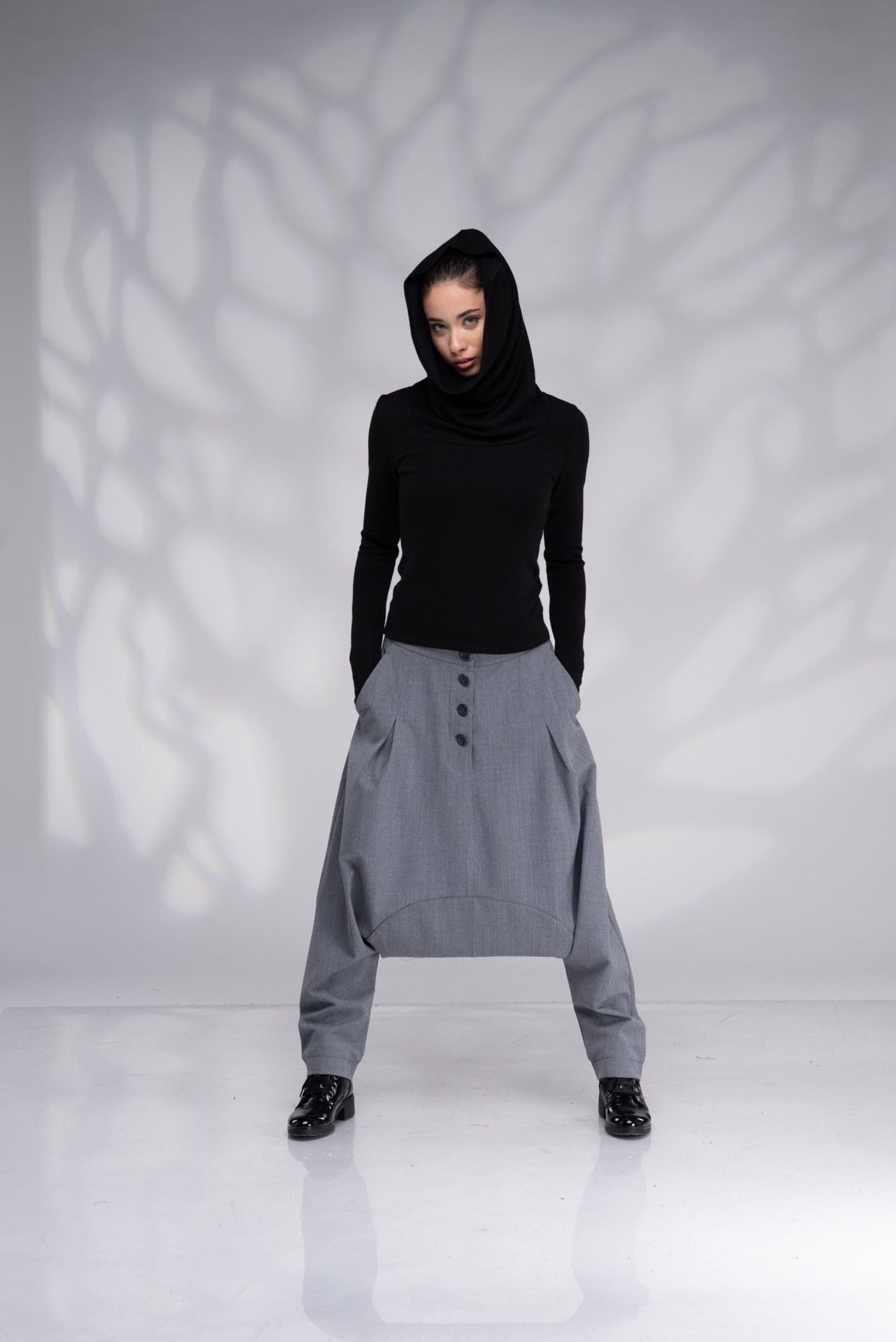 Gray Wool Harem Drop Crotch Baggy Winter Pants