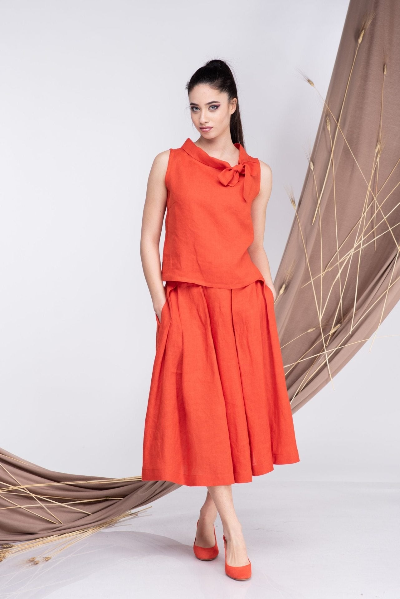 Two Piece Linen Set Linen Top and Linen Skirt