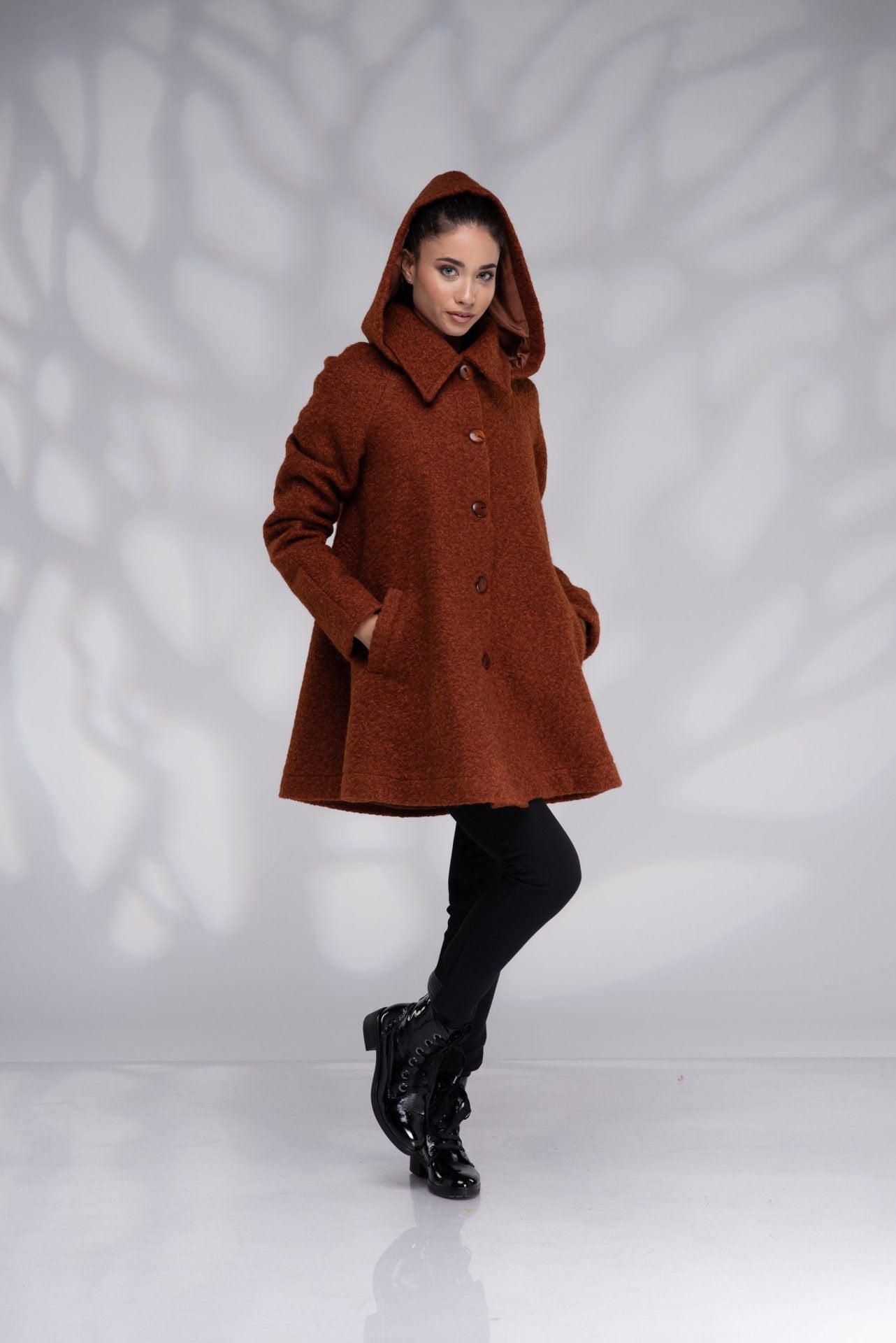 Wool Hooded Winter Swing Coat with Lining
