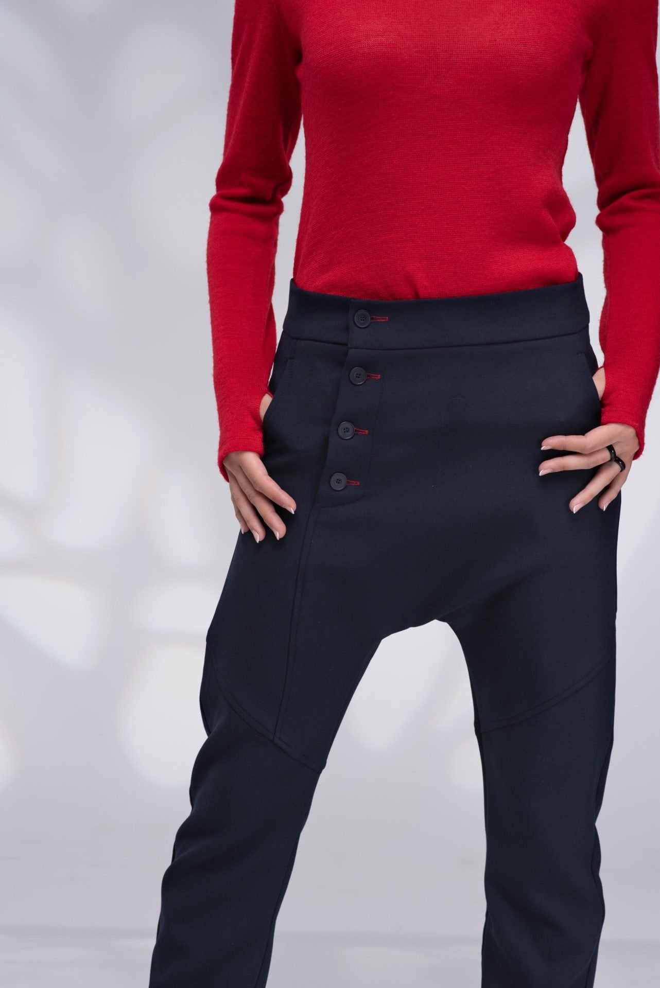 Gray Wool Harem Drop Crotch Baggy Trousers