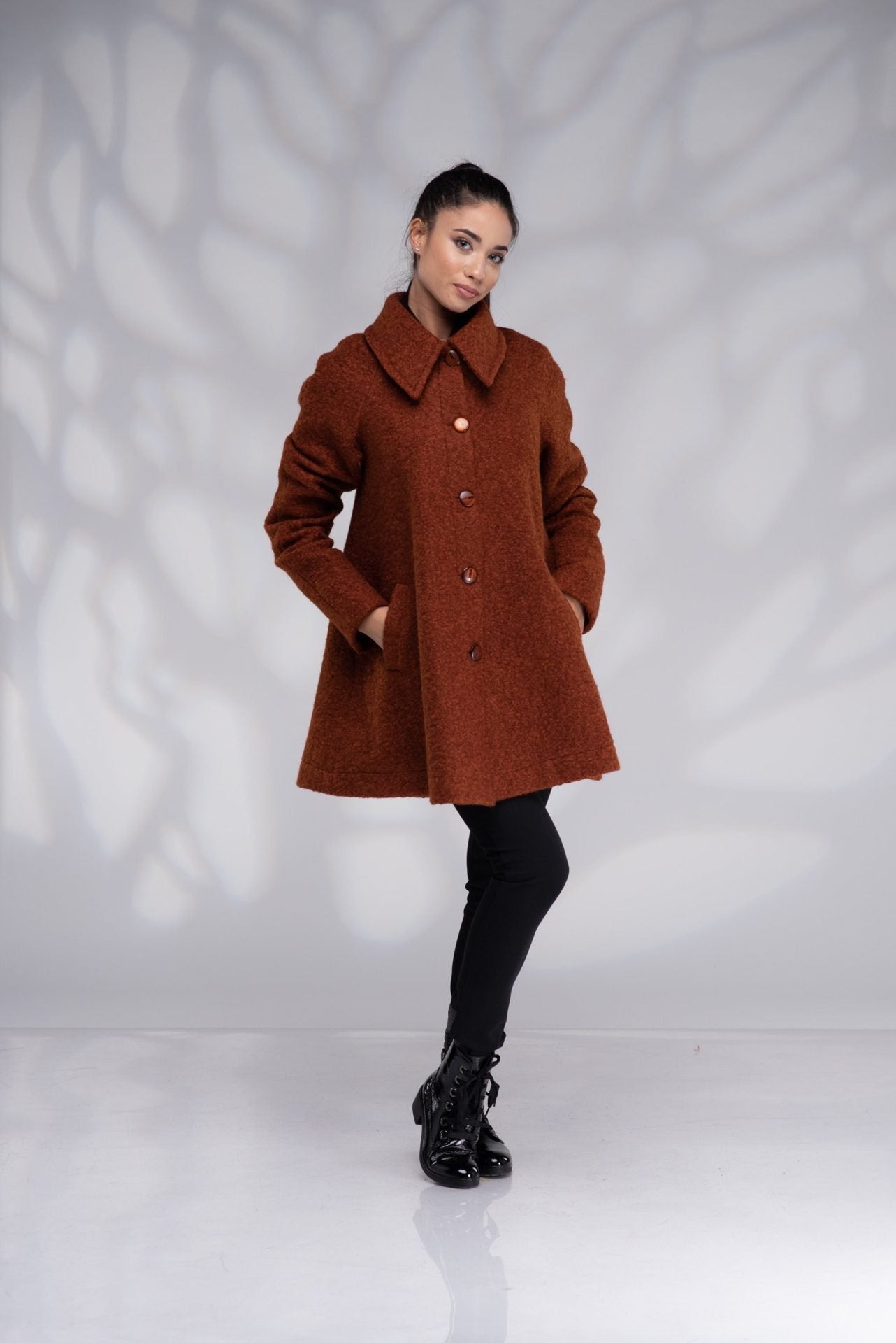 Wool Swing Plus Size Short A-Line Burnt Orange Coat