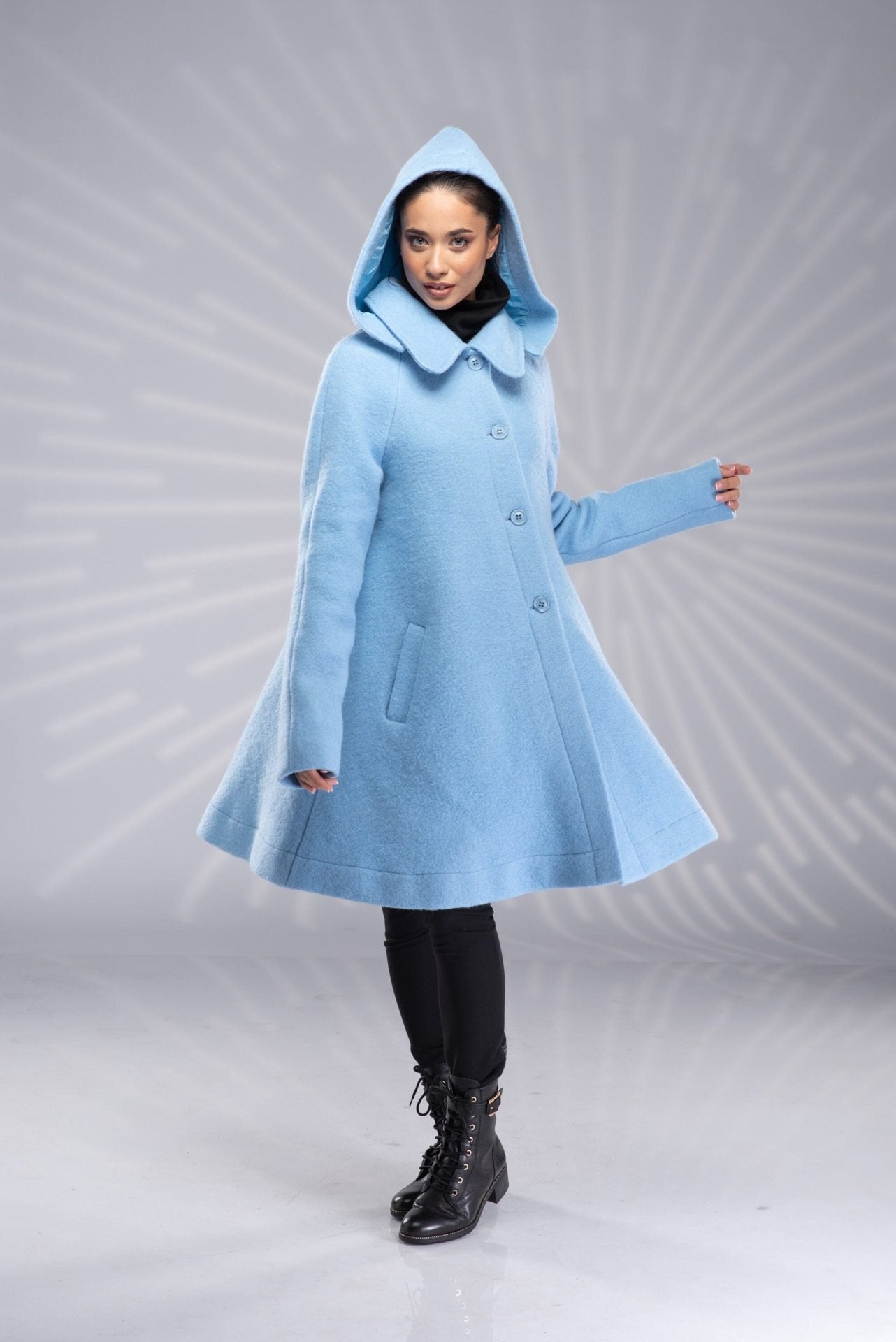Hooded Wool Swing Coat with Lining