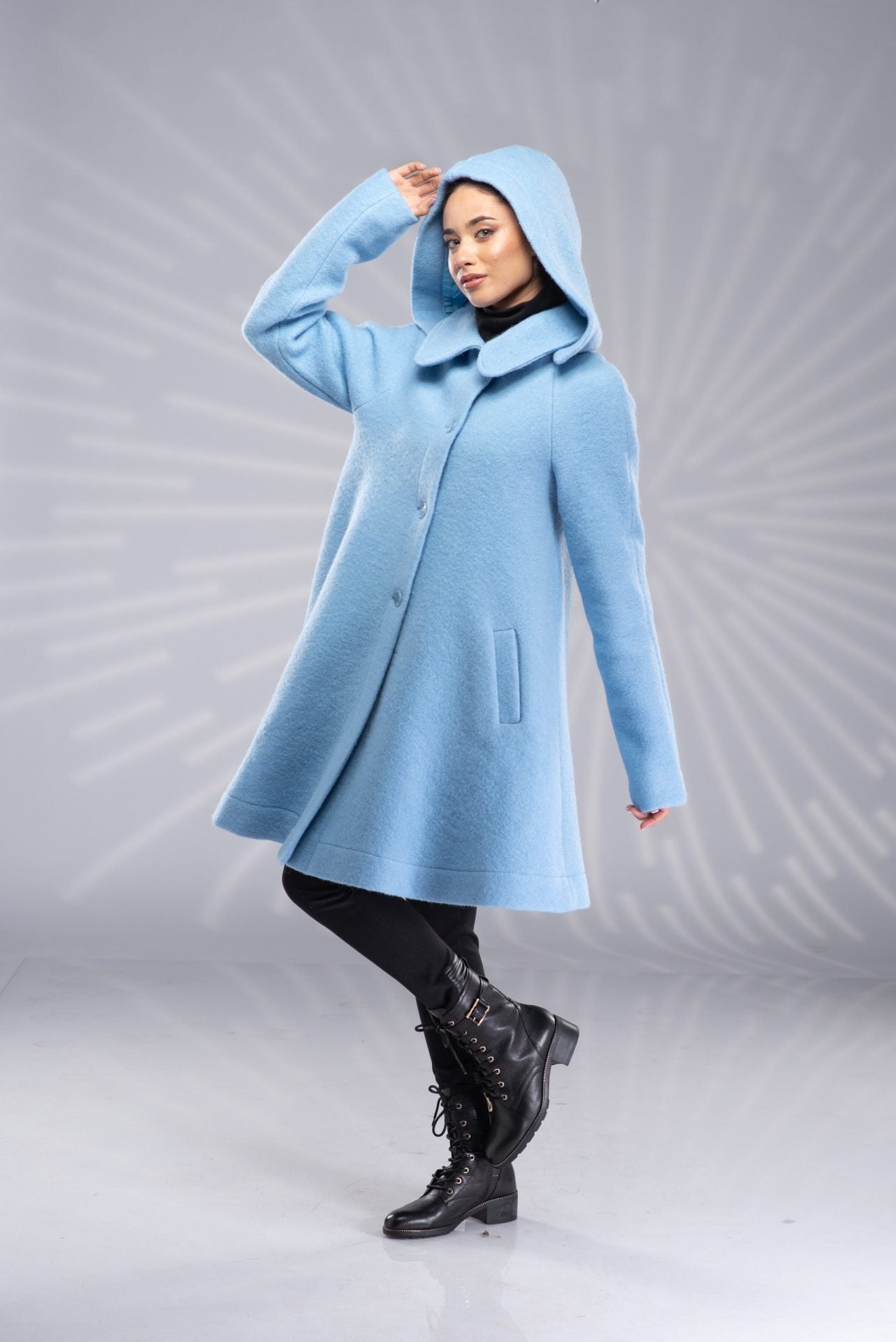 Hooded Wool Swing Coat with Lining