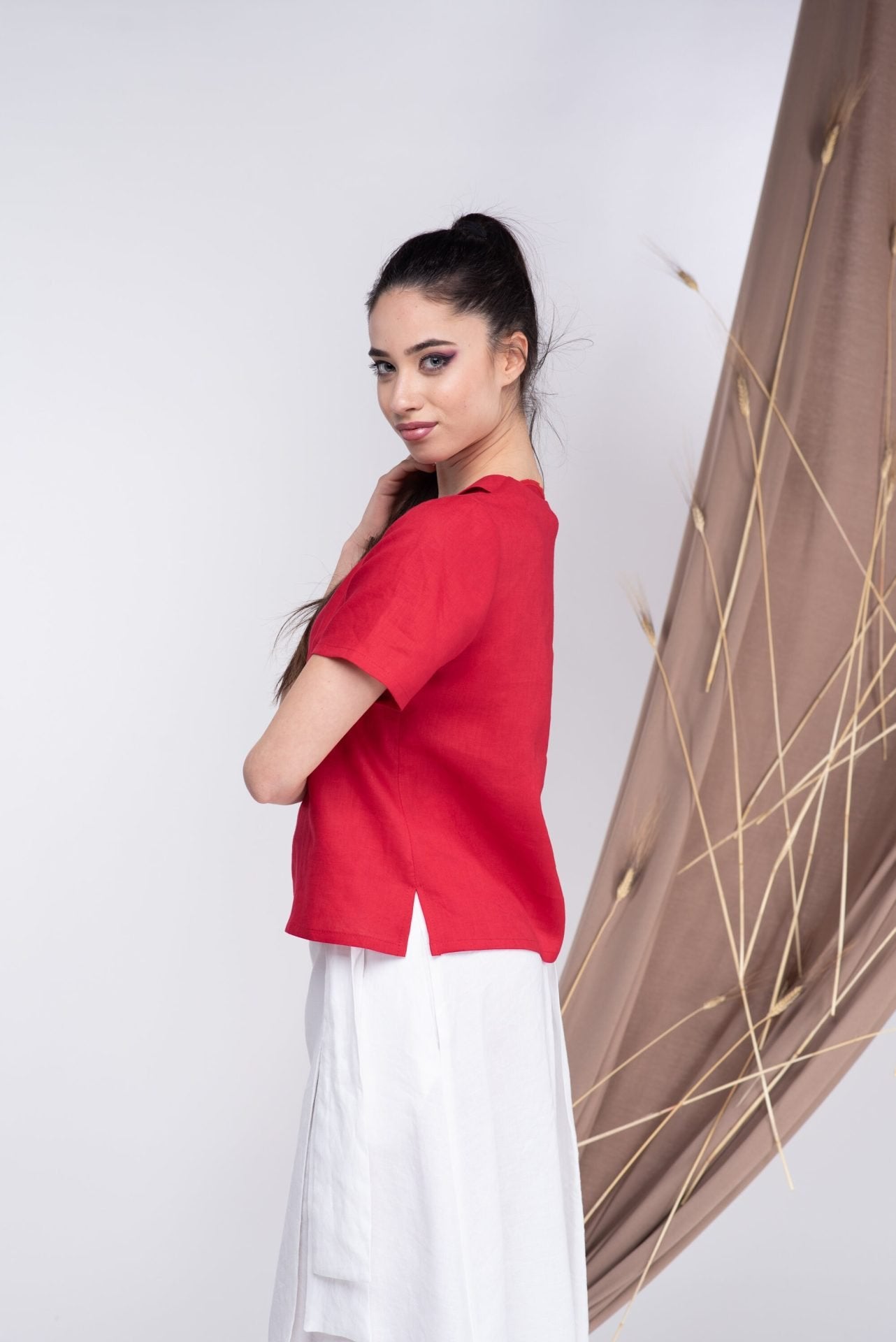 Linen Red Basic Blouse