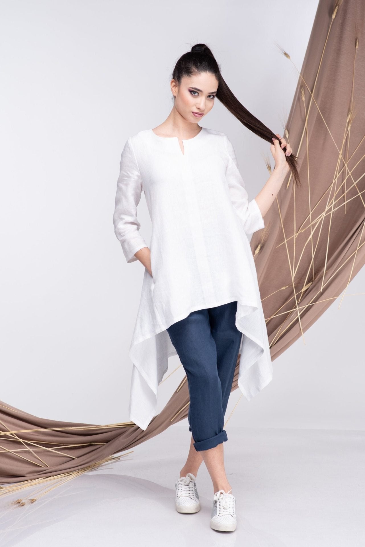 Linen White Tunic Top