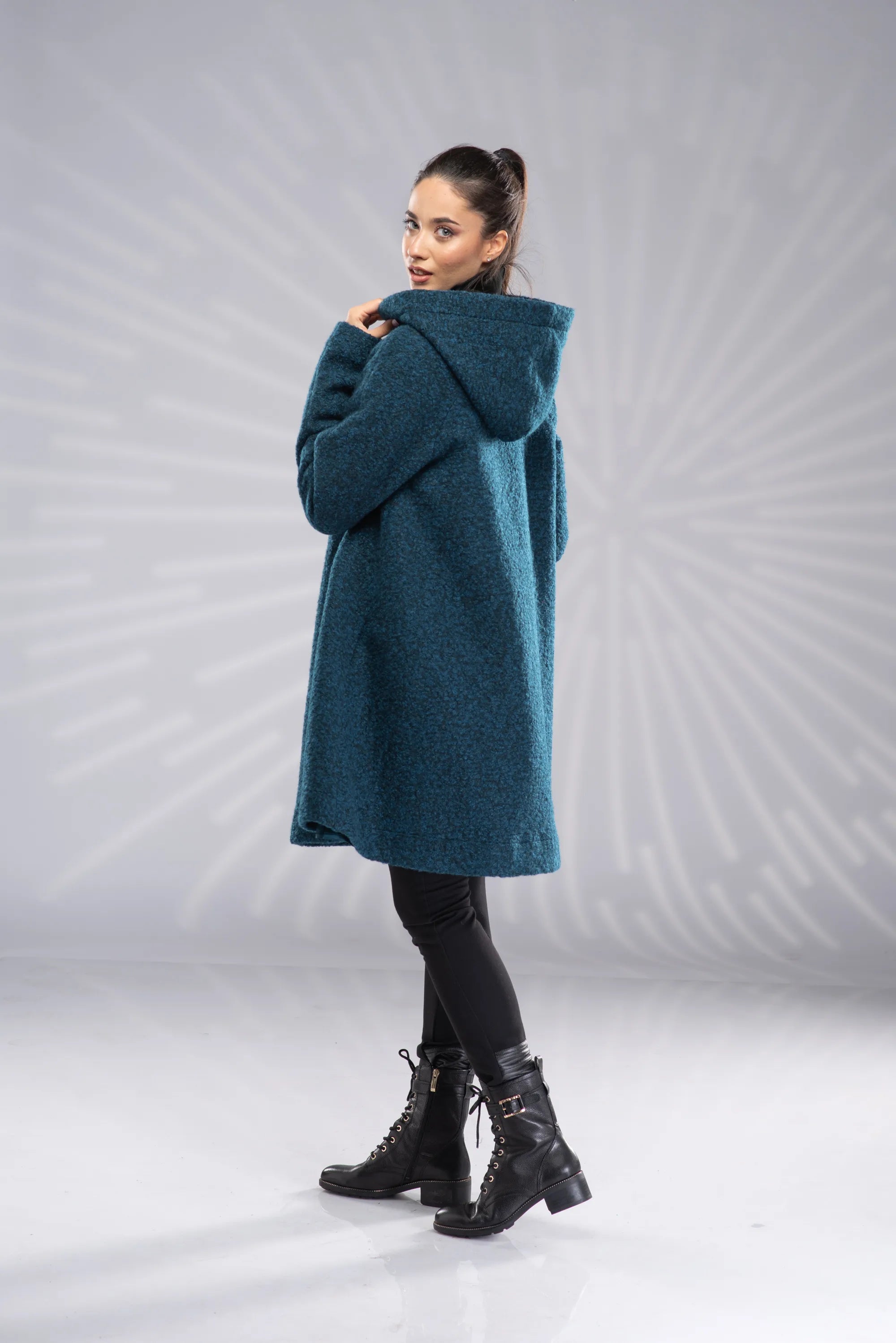 Short Wool Swing Hooded Winter Warm Coat with Lining-Danellys.webp