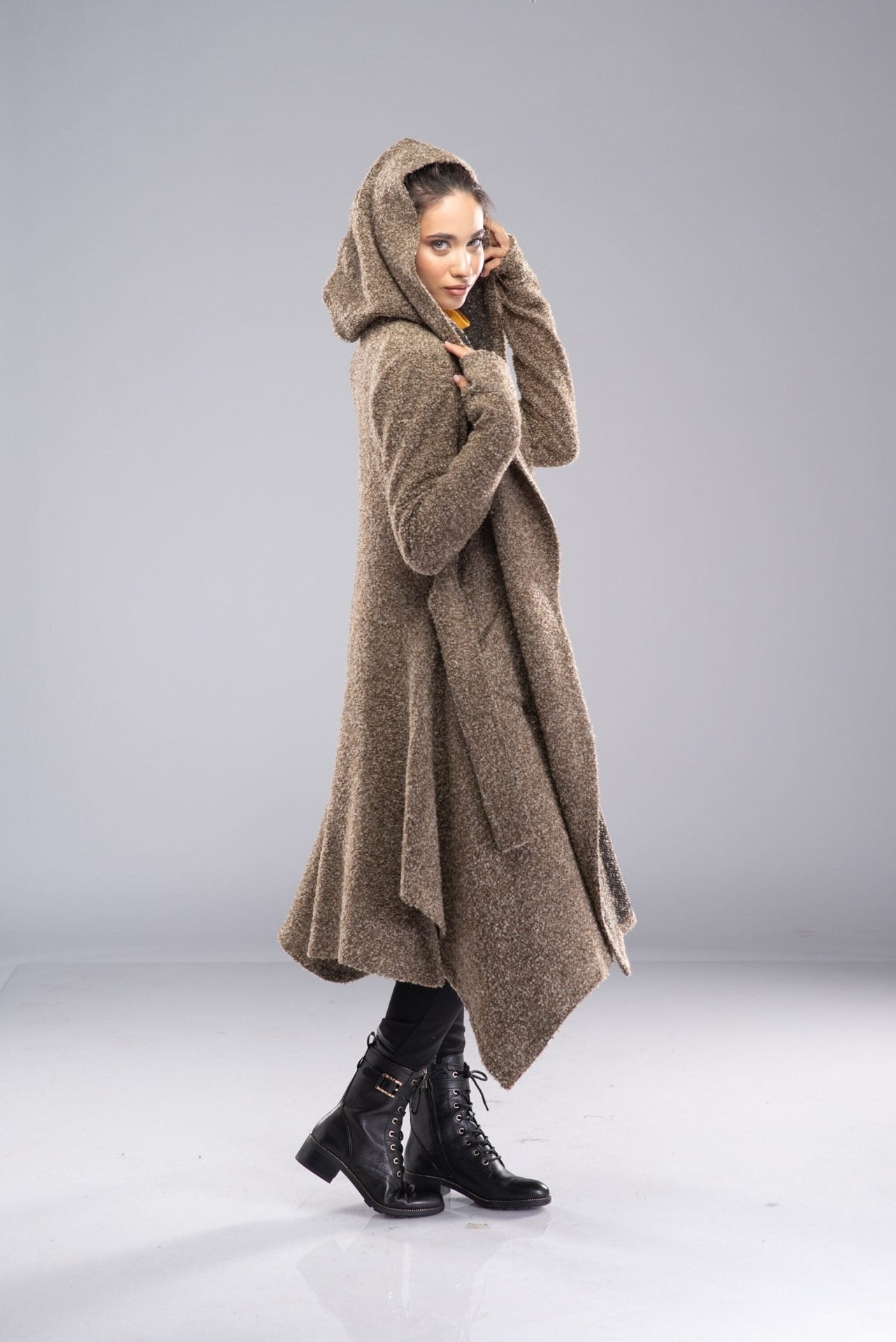 Long Hooded Cardigan Knit Sweater Witch Hooded Cloak