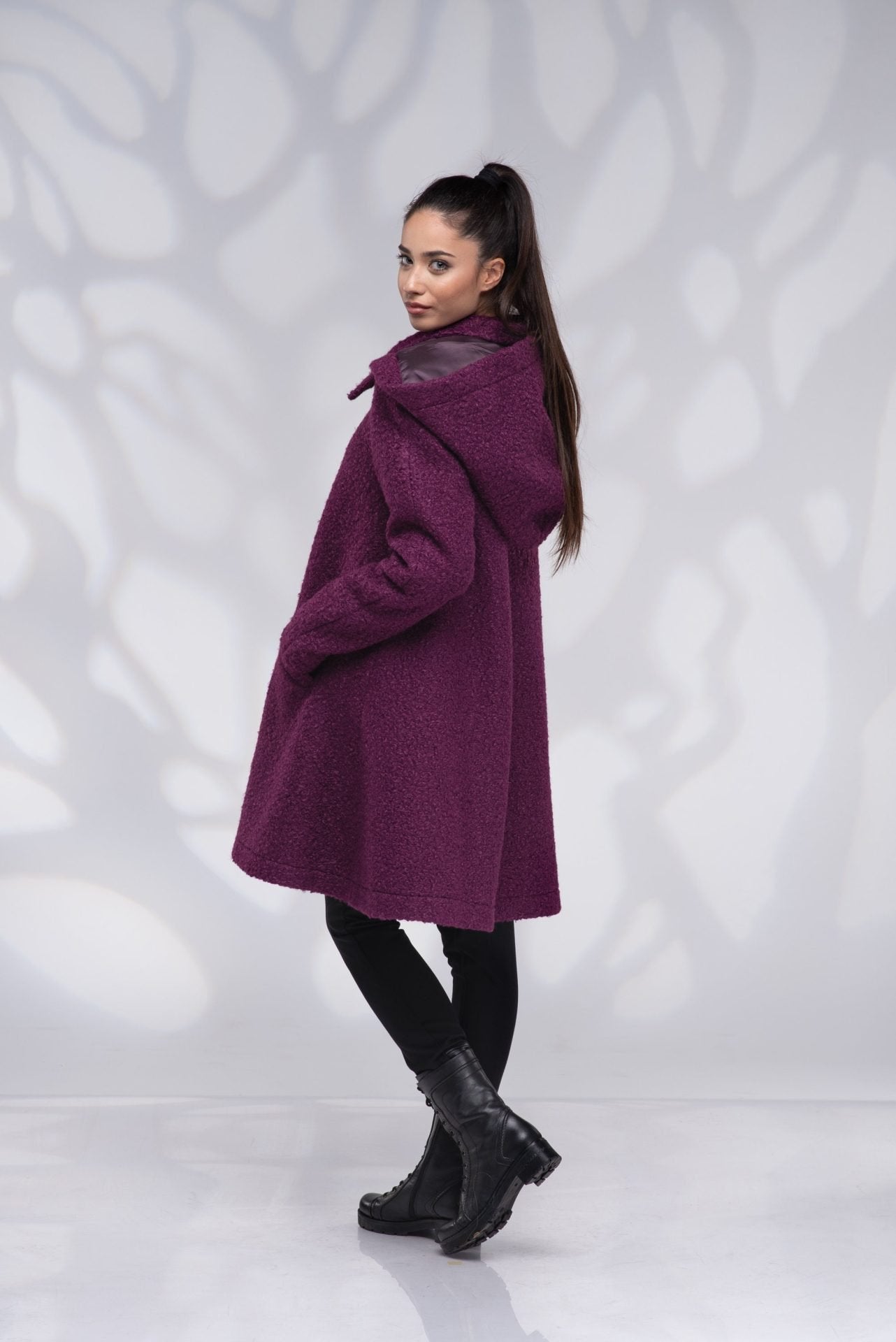 Wool Hooded Winter Swing Coat with Lining