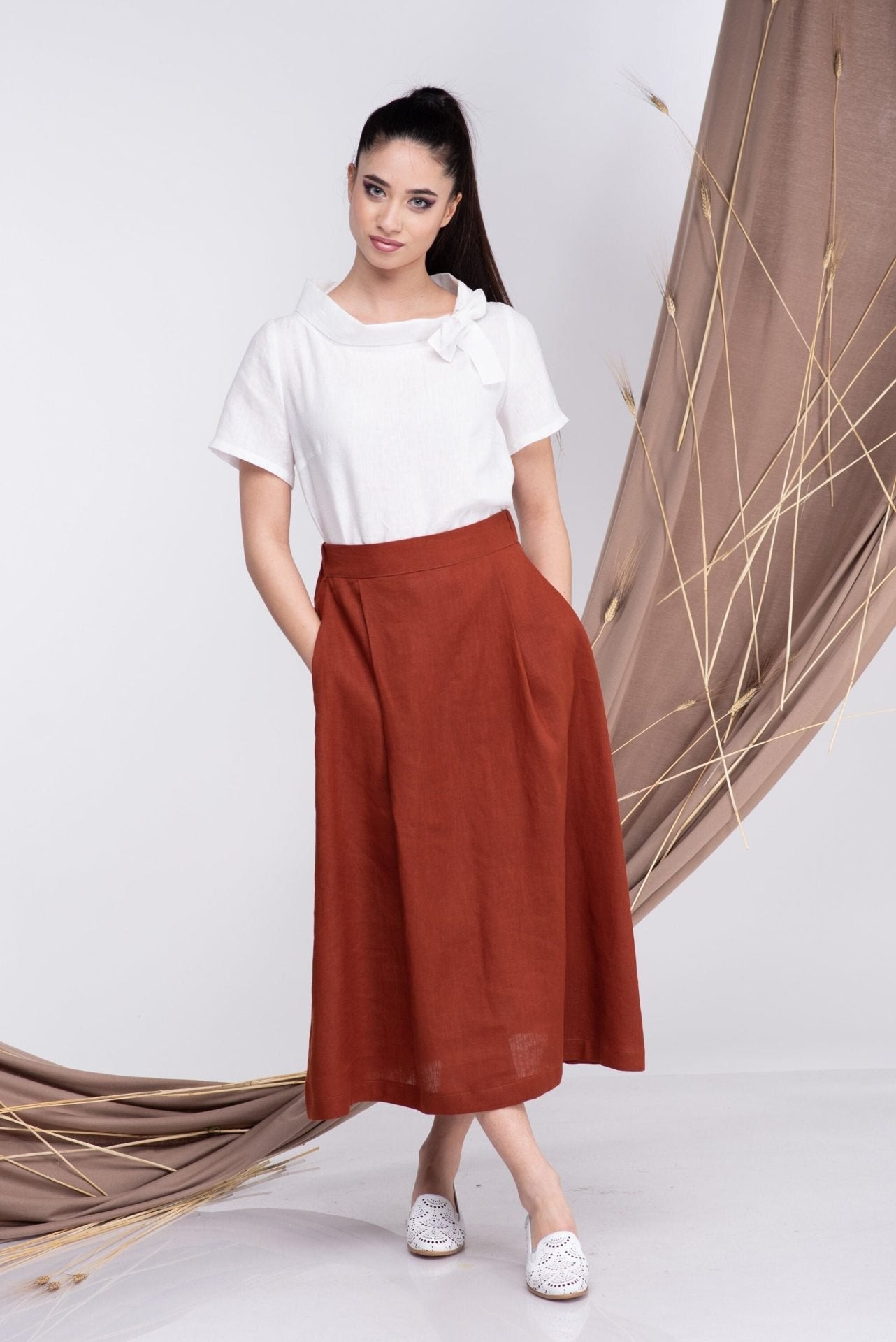 White Linen Short Sleeve Top