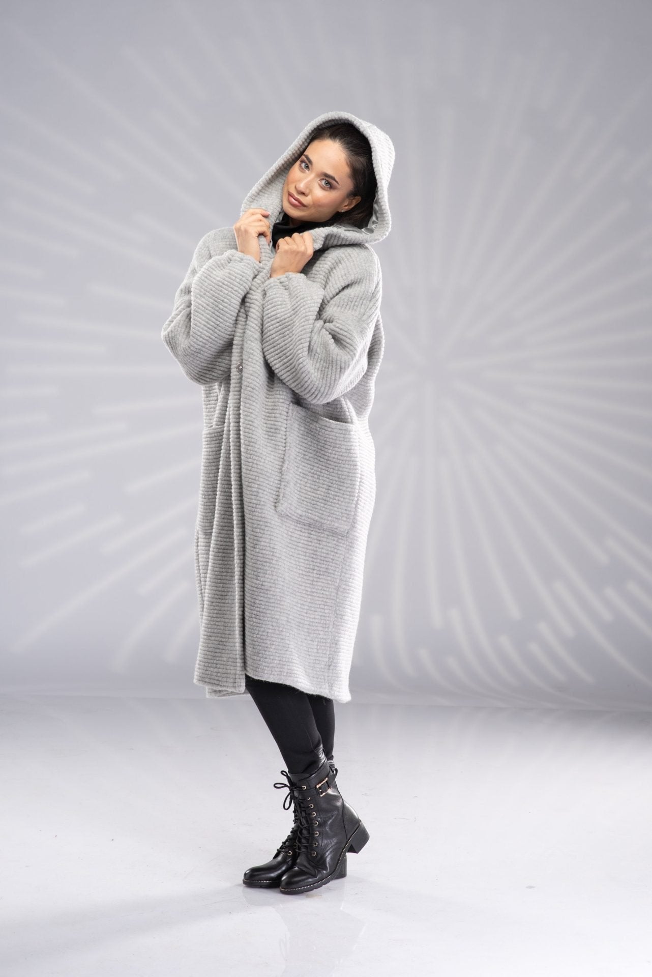 Wool Hooded Coat Long Winter Oversized with Lining