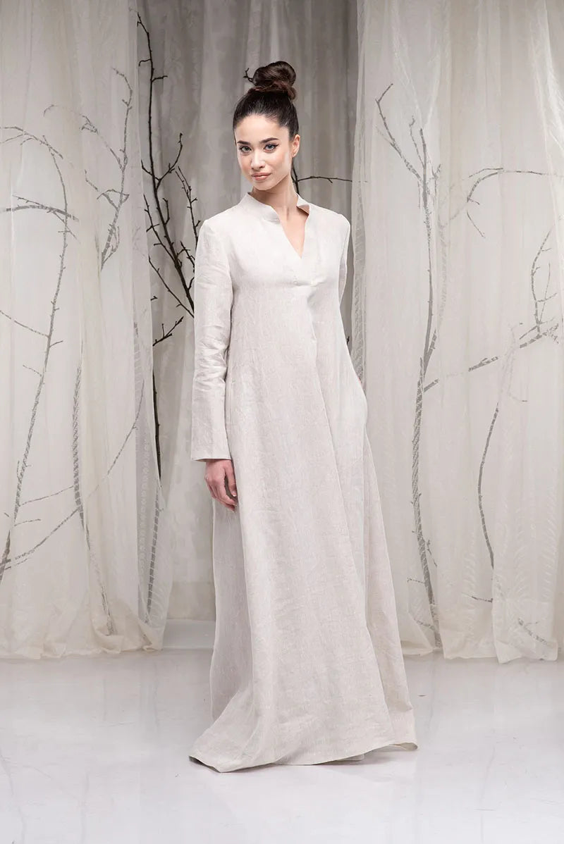 Linen Kaftan Maxi Long Abaya Dress