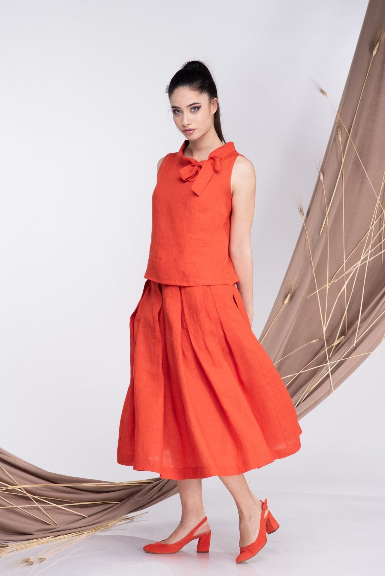 Two Piece Linen Set Linen Top and Linen Skirt