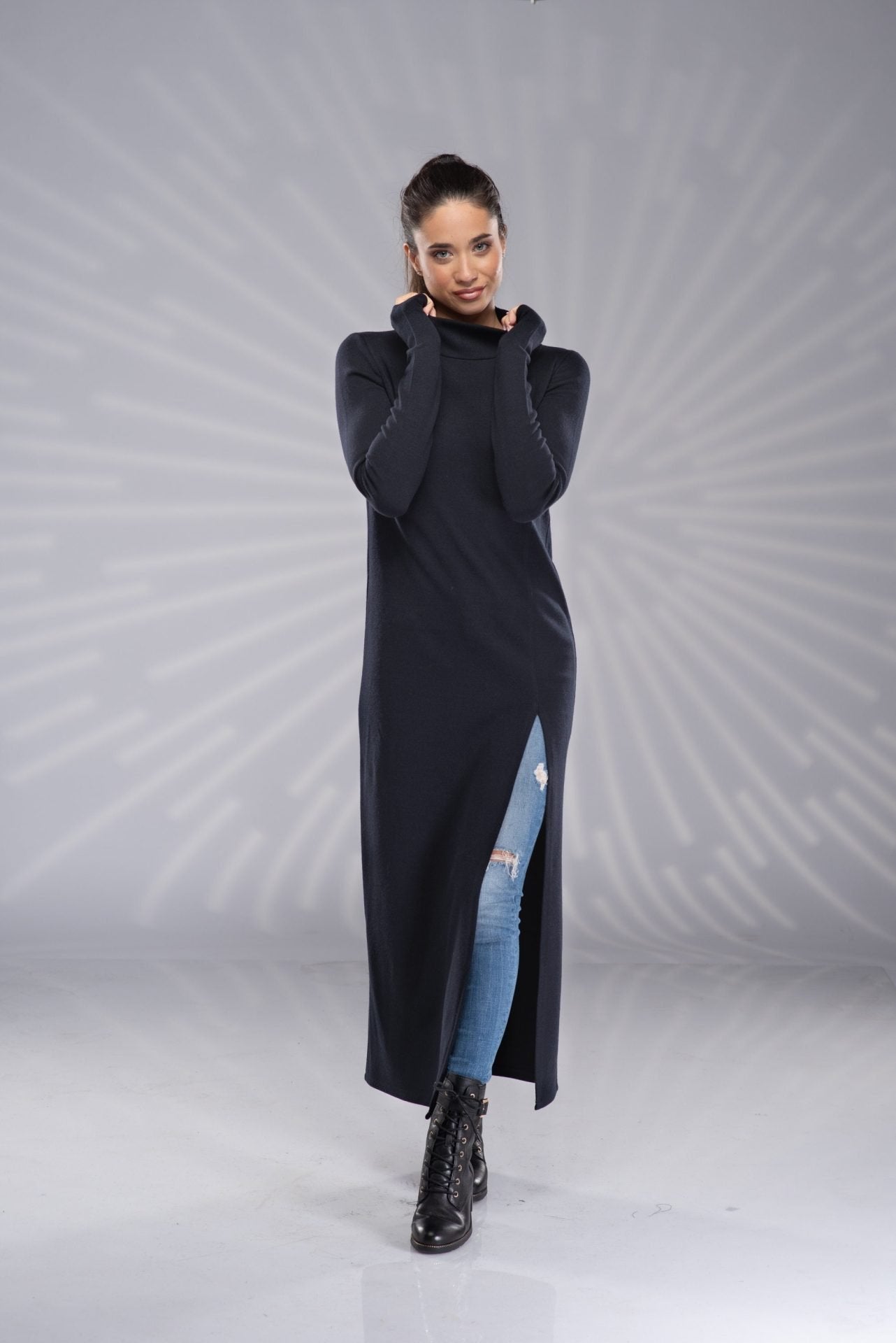 Knit Long Turtleneck Maxi Sweater Tunic Dress