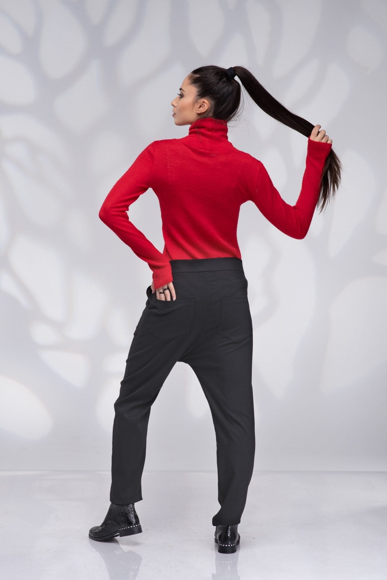 Harem Black Wool Drop Crotch Baggy Wool Winter Trousers