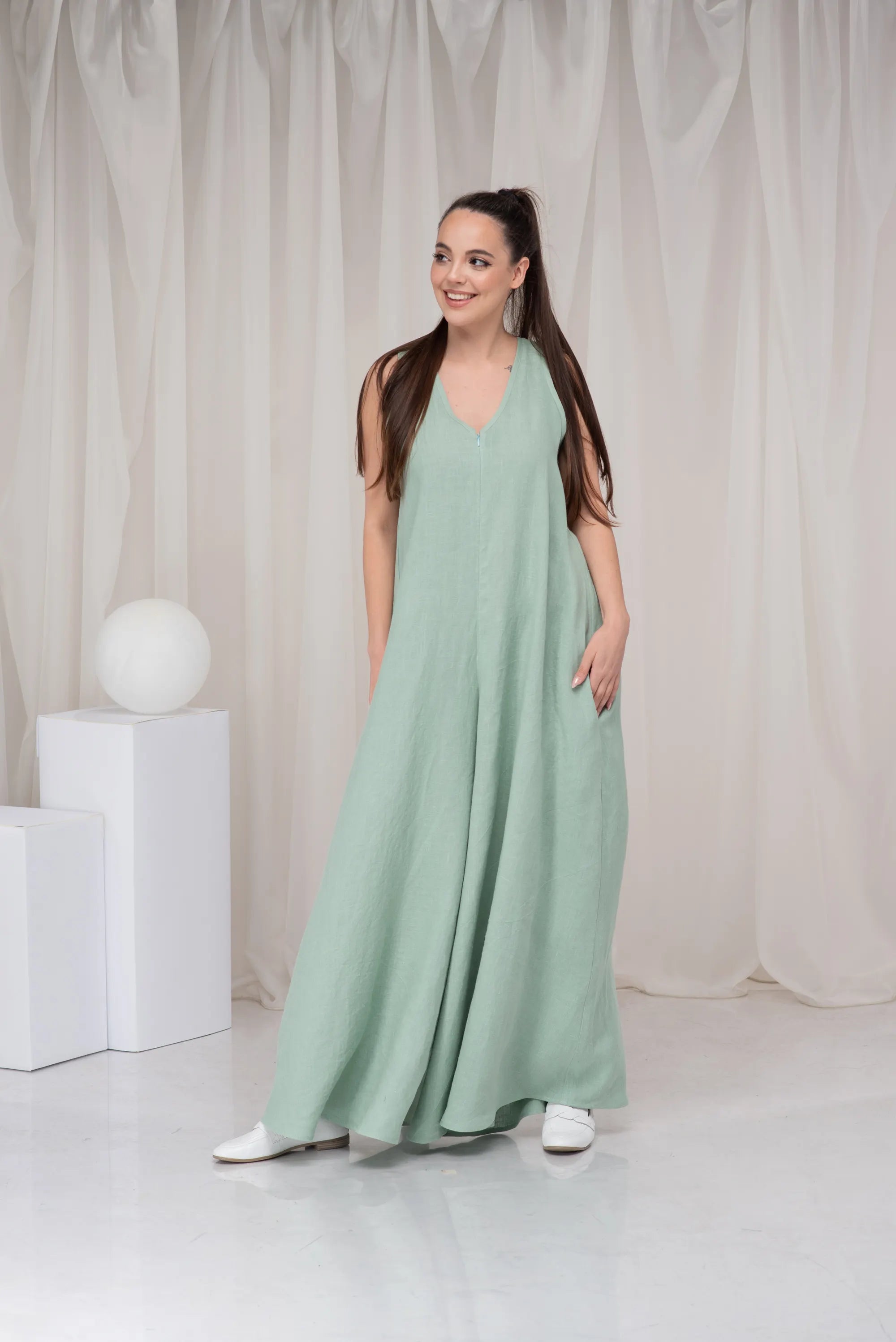 Linen Plus Size Maxi Wide Leg Oversized Palazzo Romper-Danellys-3.webp