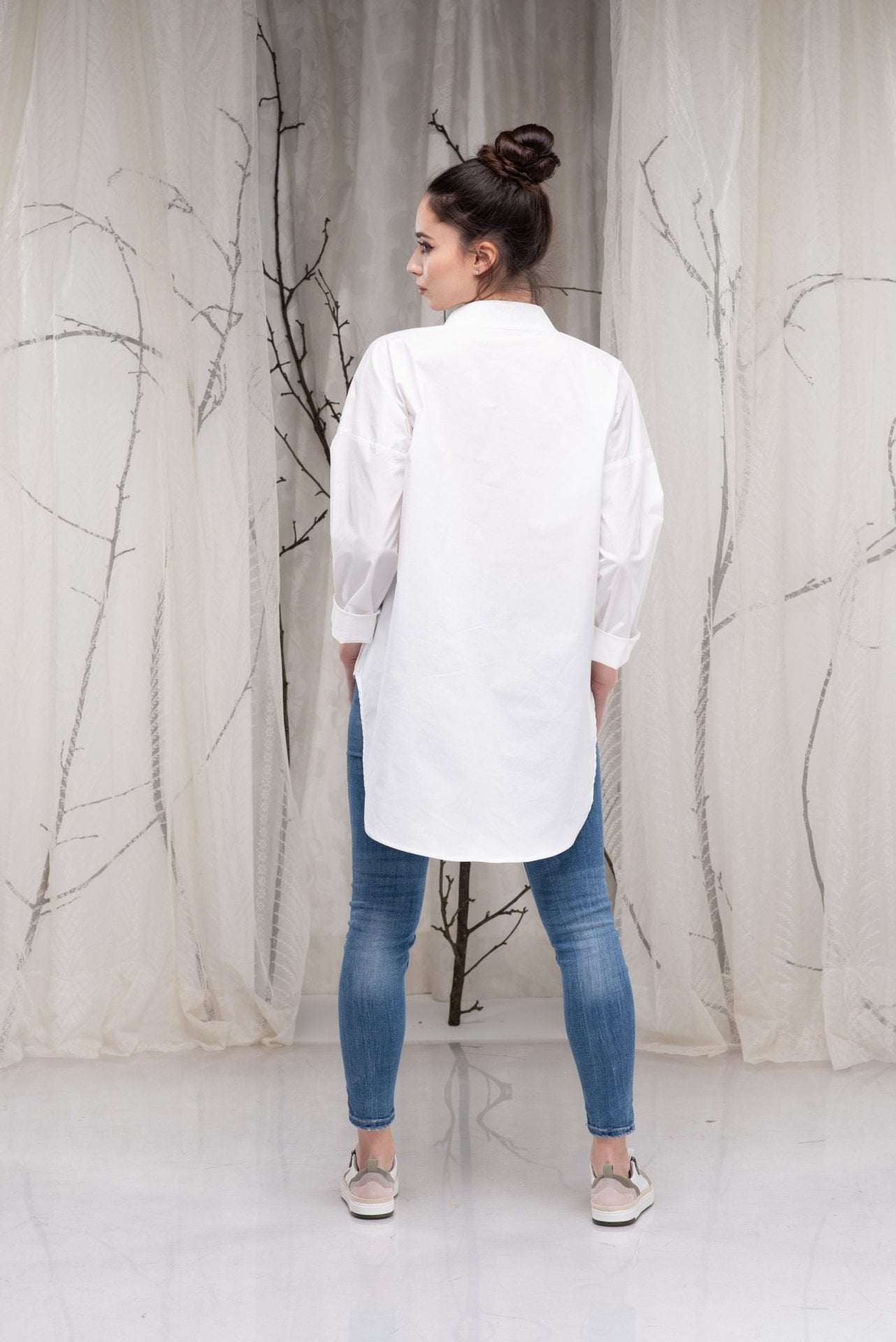 White Cotton Minimalist Asymmetrical Loose Tunic Shirt