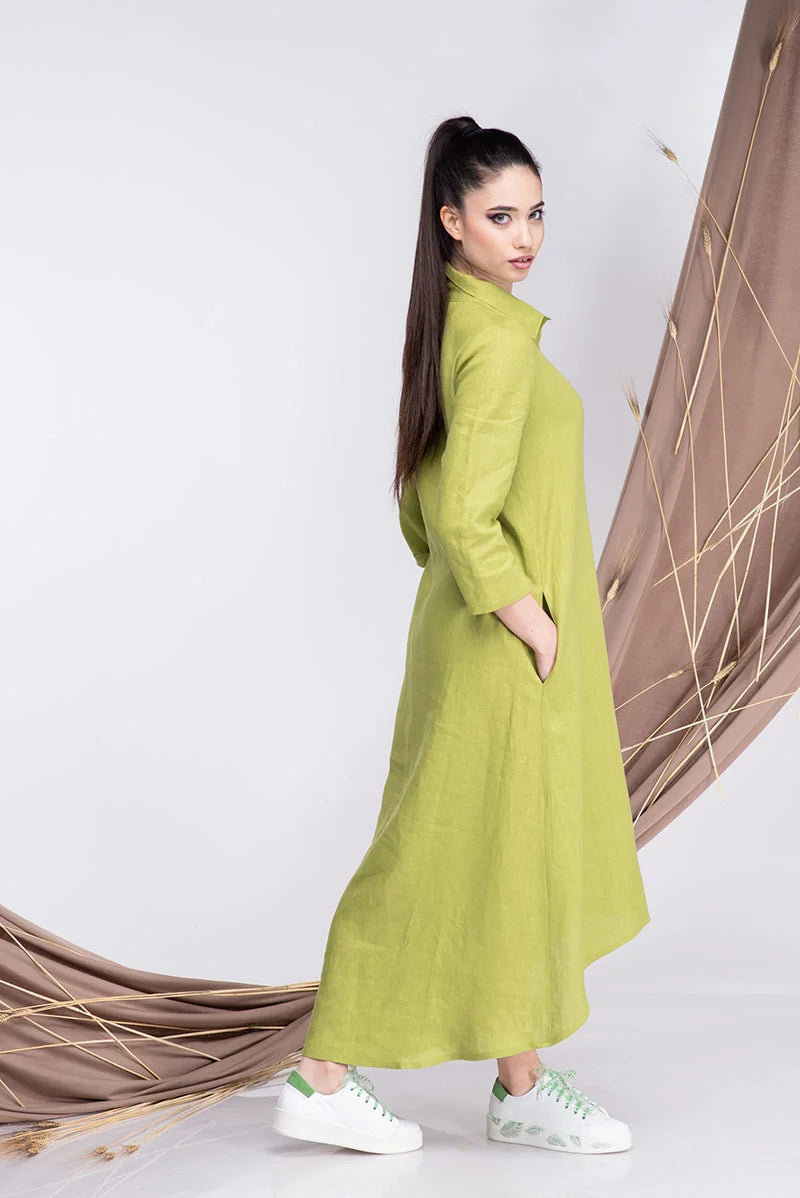 Lime Green High Low Button Down Dress