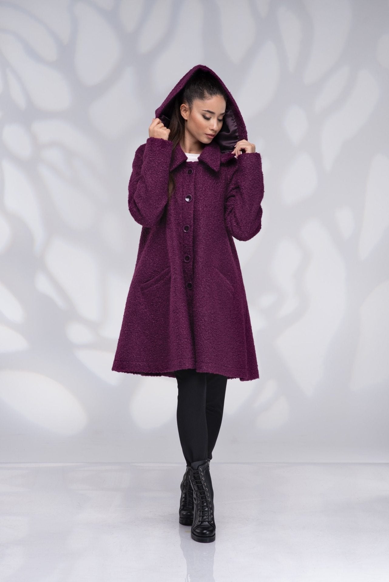 Wool Hooded Winter Swing Coat with Lining