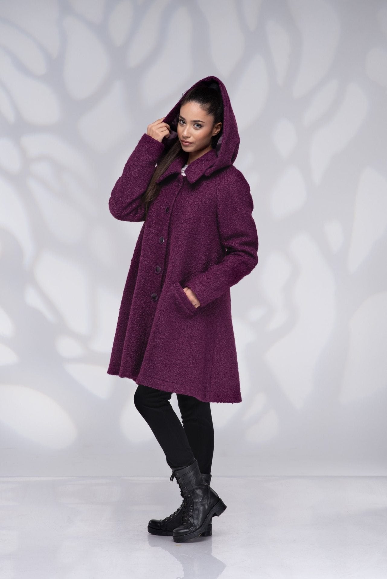 Wool Hooded Winter Swing Coat with Lining