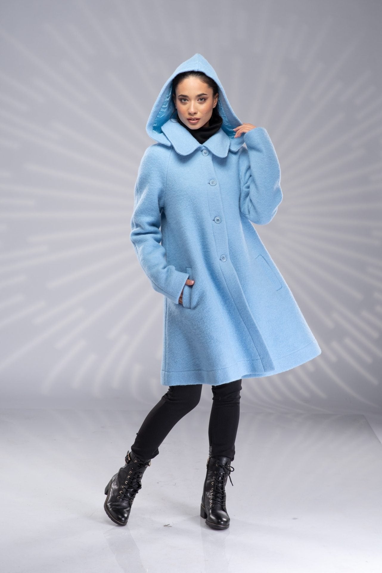 Hooded Wool Swing Coat with Lining
