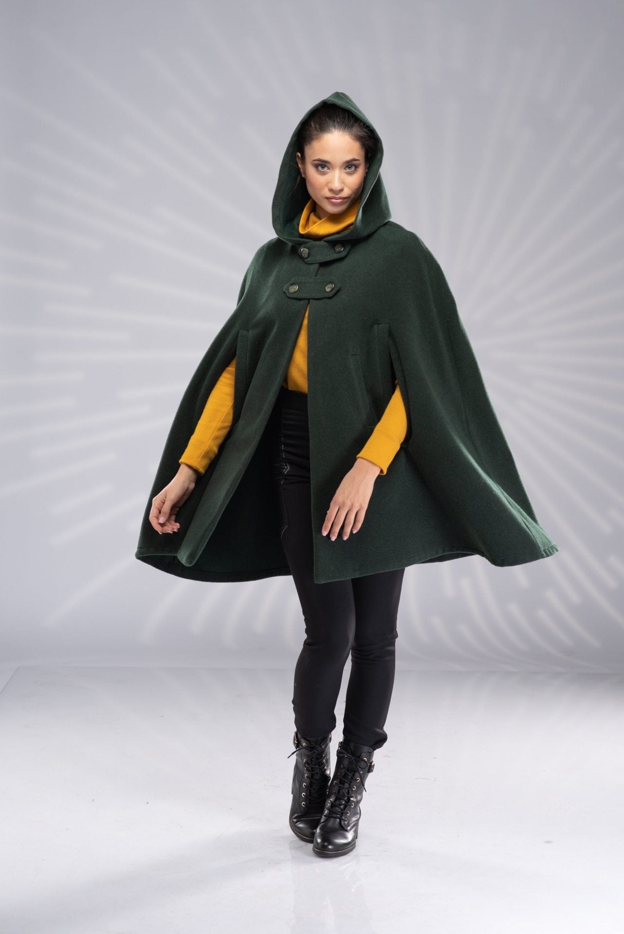 Wool Short Hooded Cloak Coat Winter Cape Wool Poncho