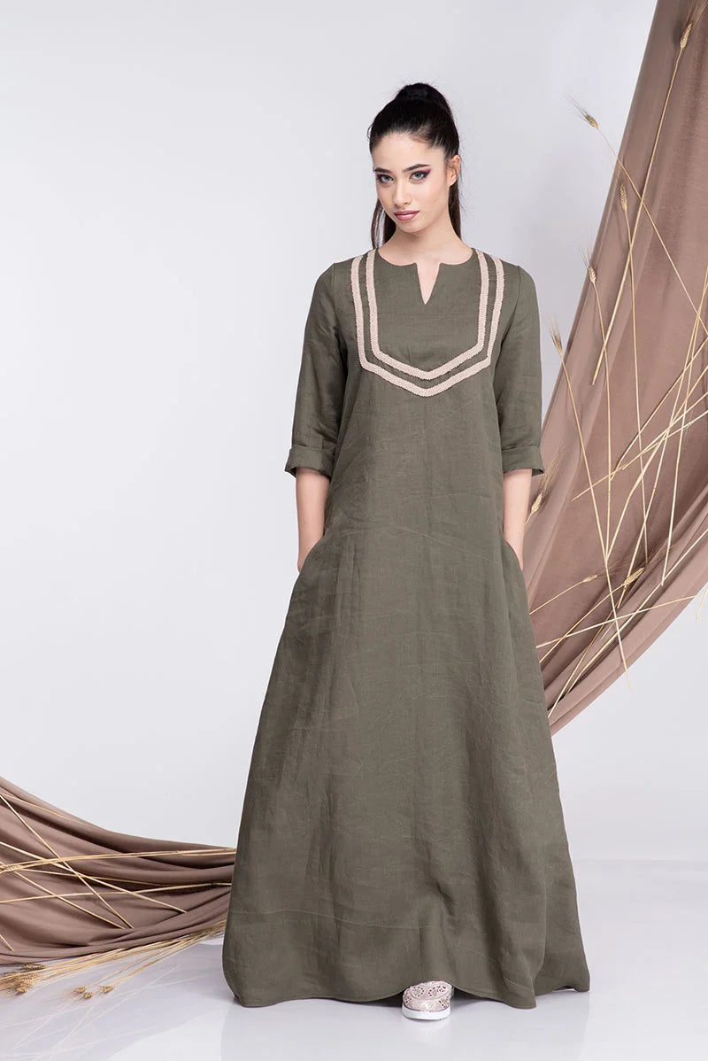Linen Oversized Embroidered Maxi Dress-Danellys.webp