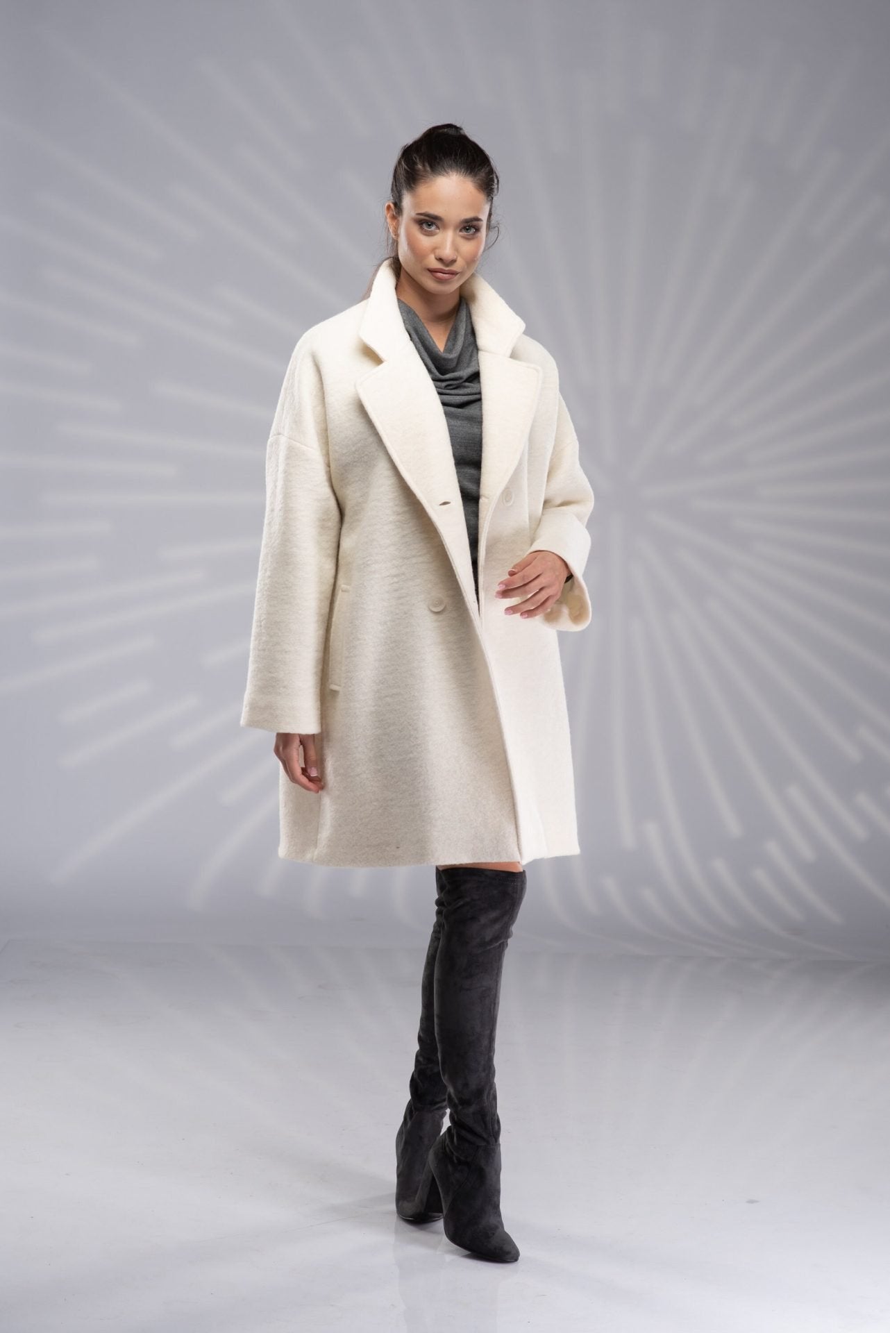 Wool Short Hooded Coat with Zipper
