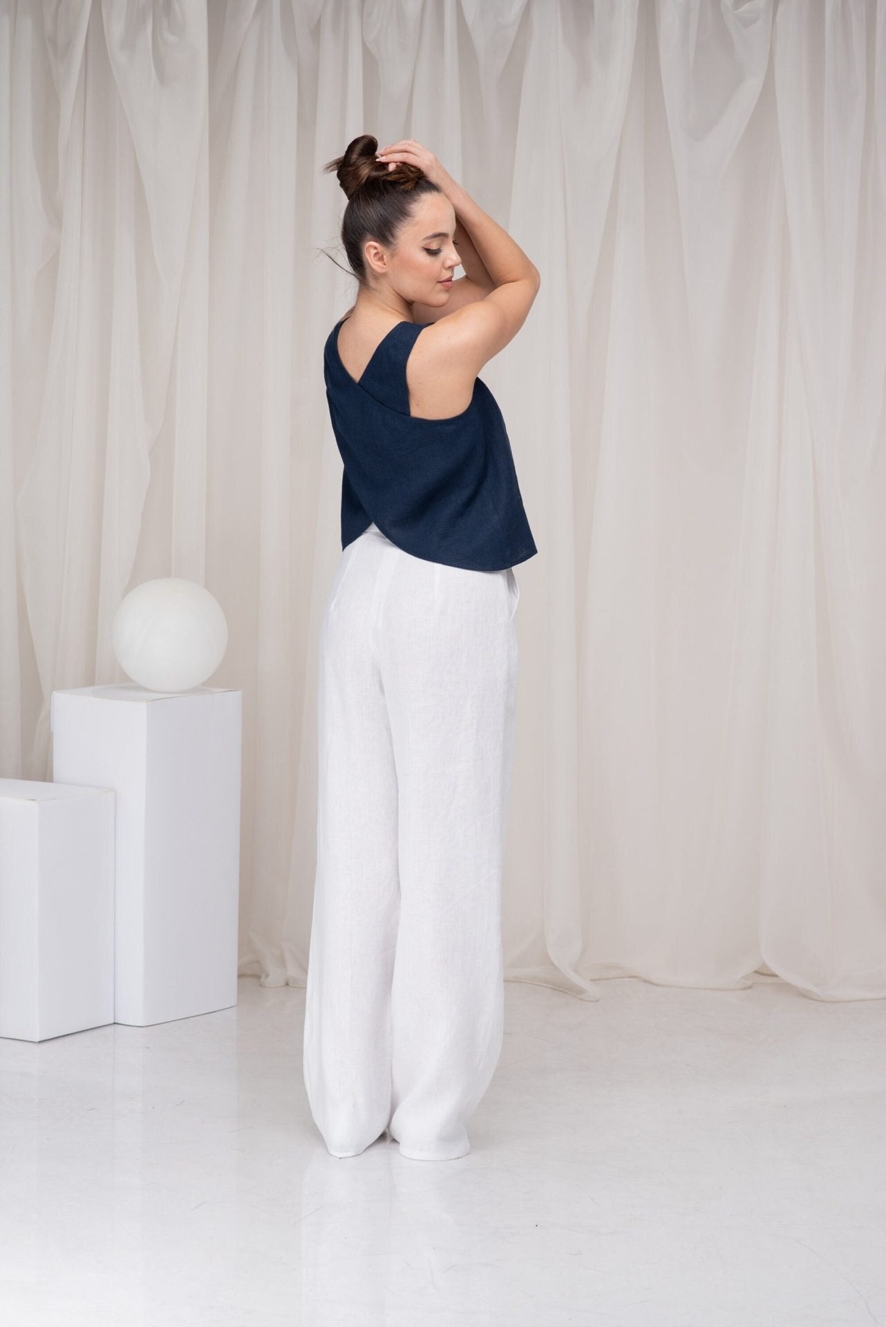 Linen Sleeveless Cross Back Crop Top