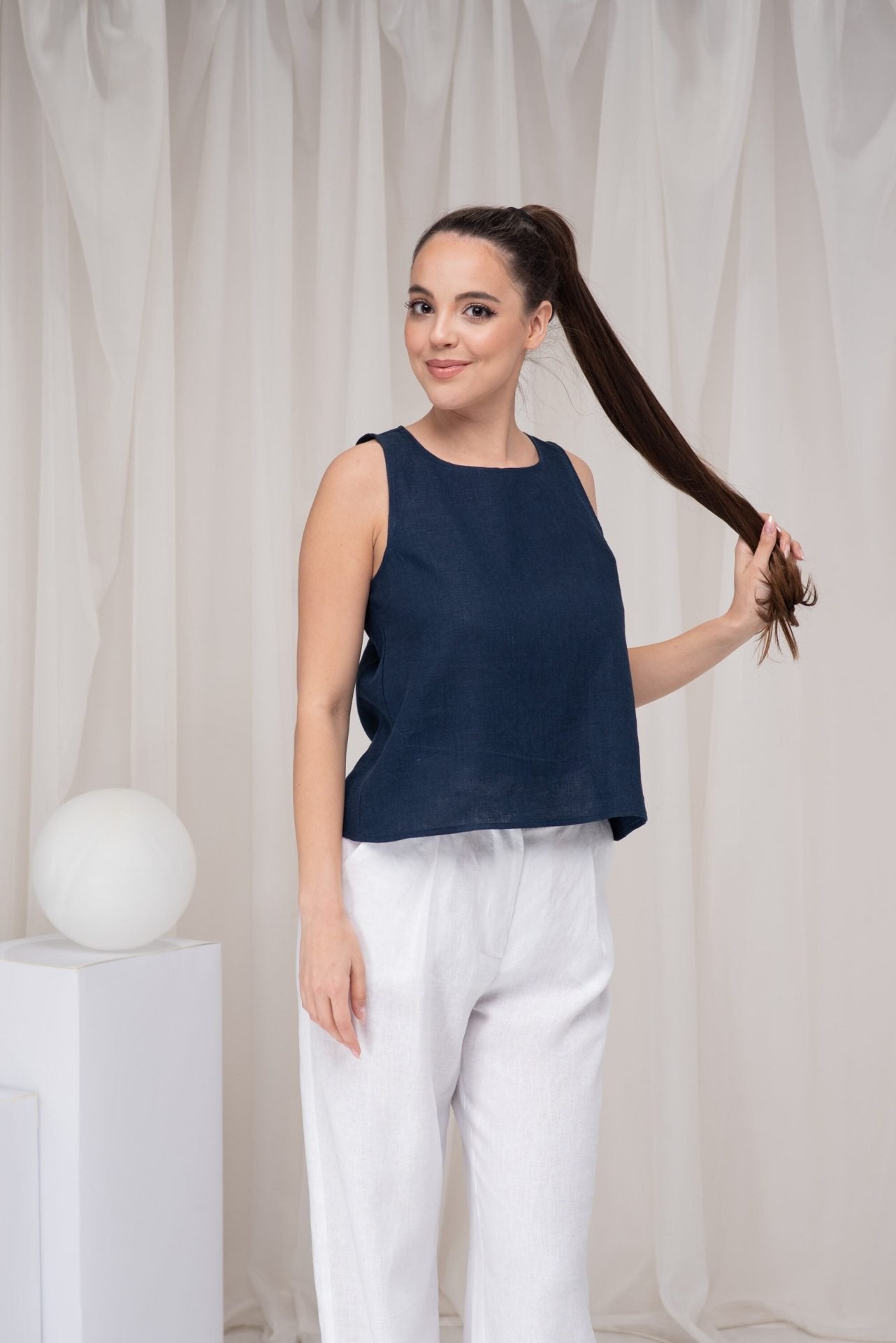 Linen Sleeveless Cross Back Crop Top