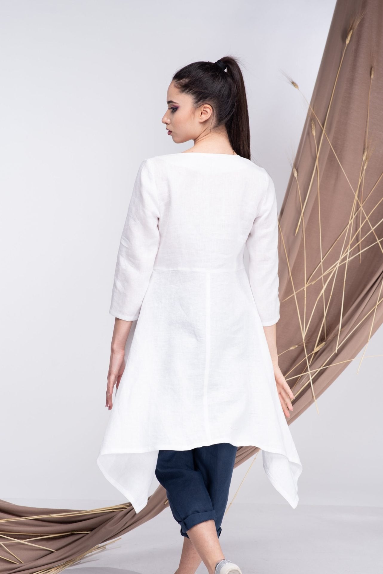Linen White Tunic Top