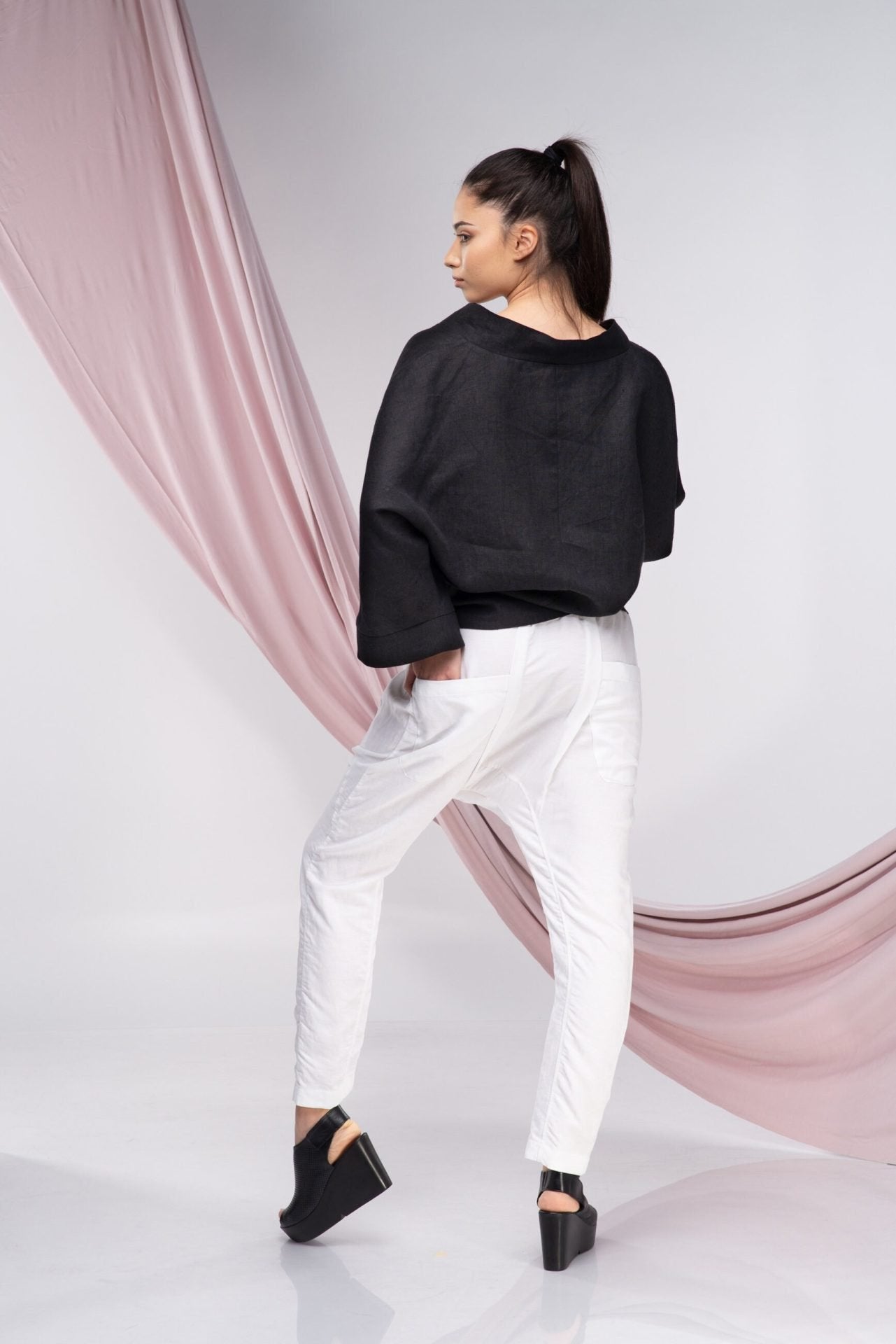 Linen V Neck Loose Kimono Top