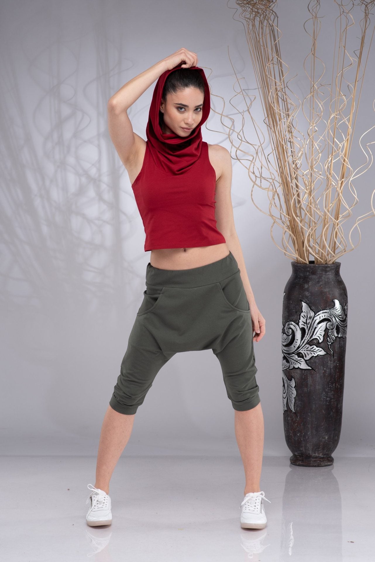 Hooded Crop Top Sleeveless Hoodie
