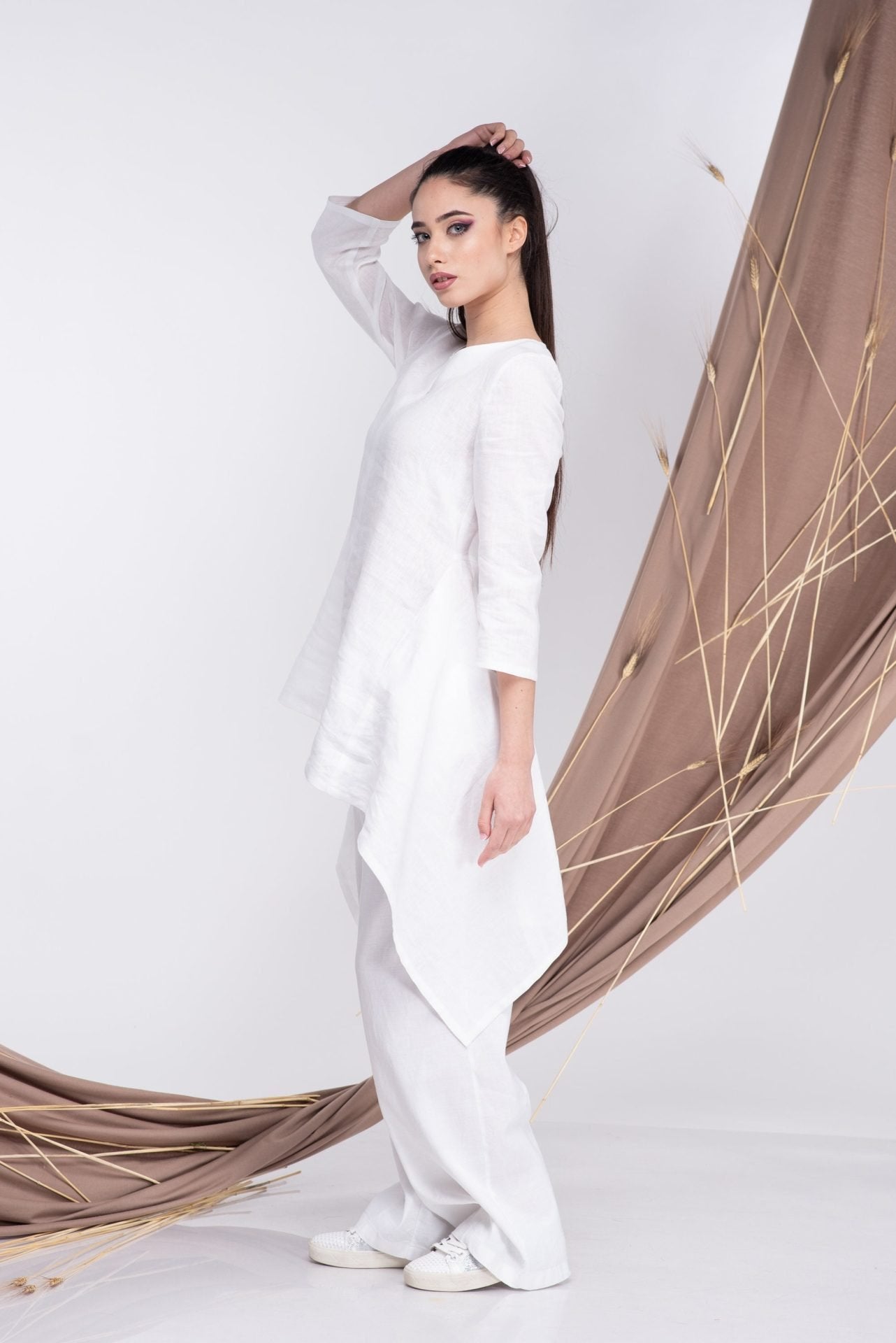 Two Piece linen Set White Linen Tunic and Linen Pants
