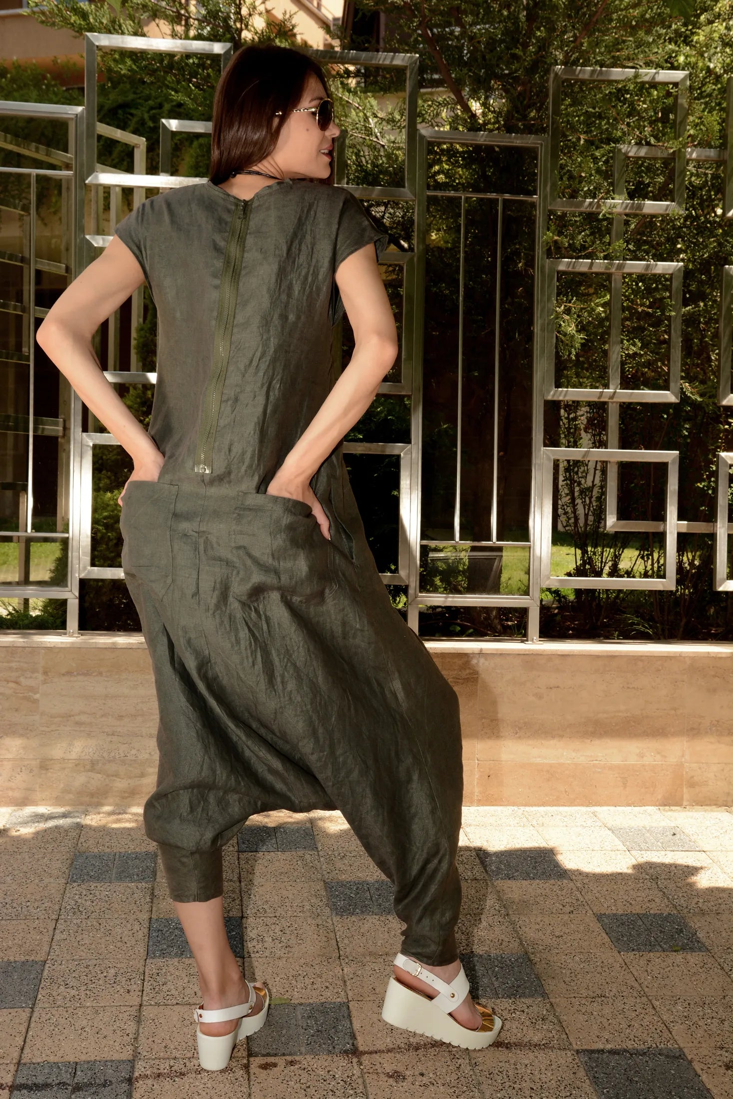 Linen Harem Plus Size Drop Crotch Jumpsuit-Danellys-5.webp