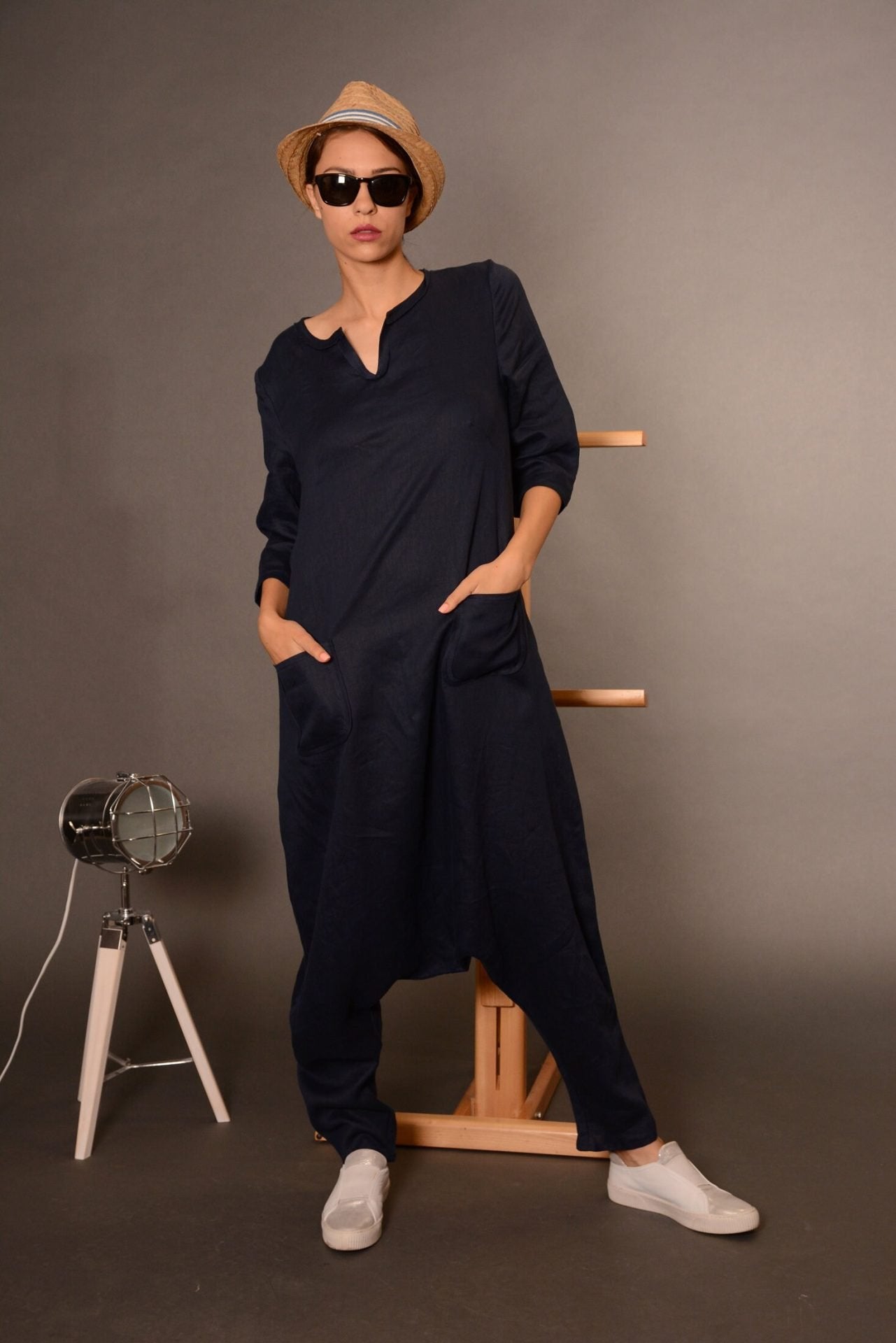 Harem Linen Oversized Wide Leg Romper