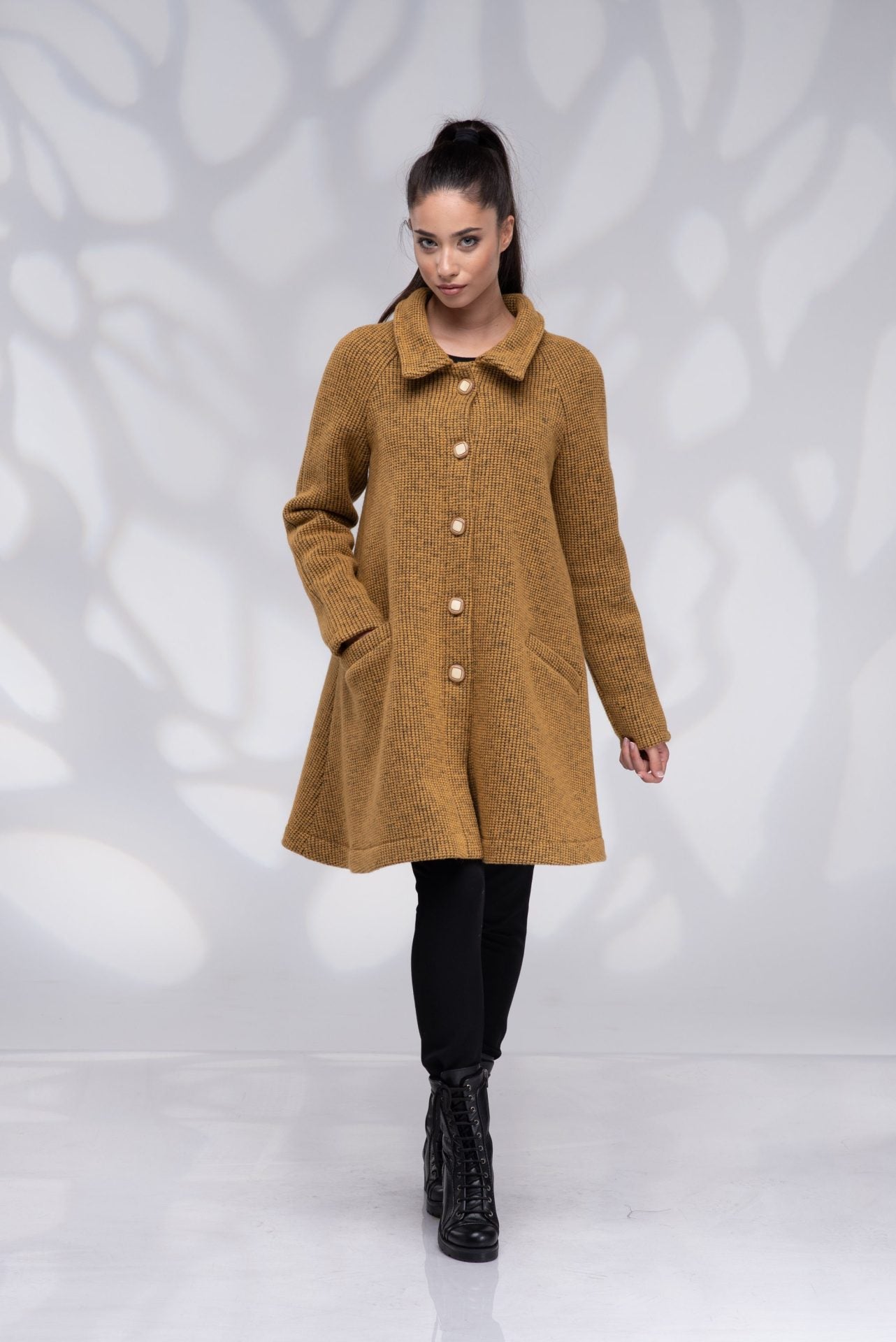 Wool Swing Plus Size Short A-Line Burnt Orange Coat