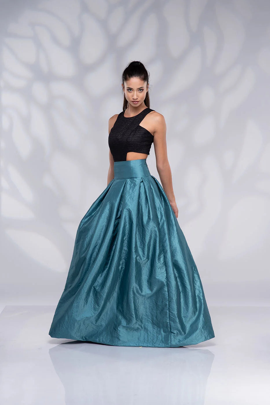 Long Teal Blue Taffeta Skirt - Formal High Waisted