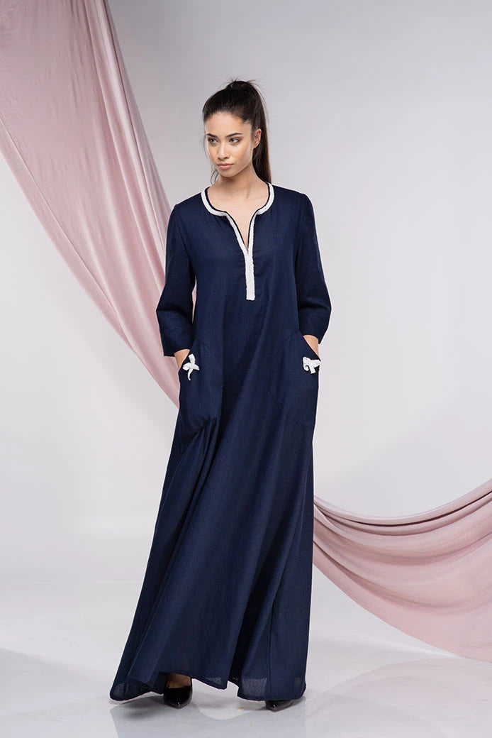 Embroidered Dress Maxi - Linen Abaya