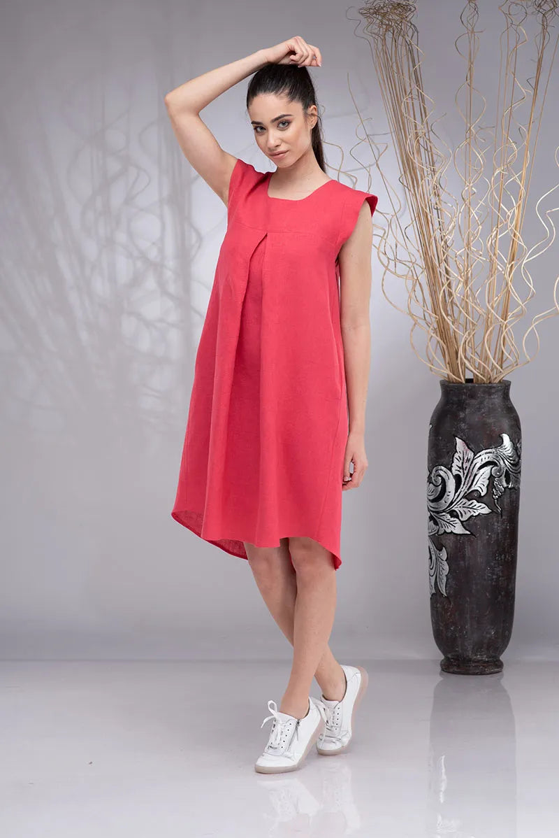 Linen Beach Boho Knee-Length Sleeveless Dress-2.webp