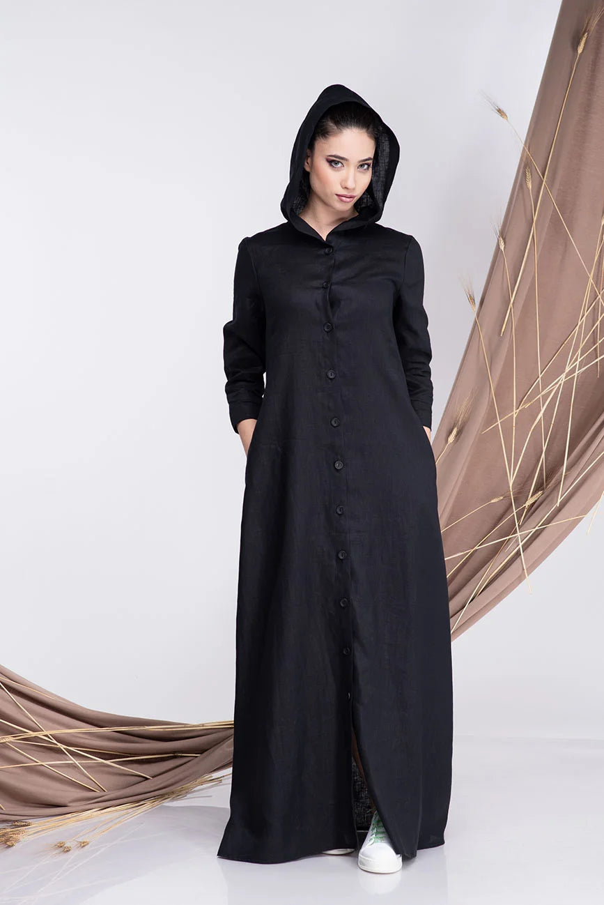 Hooded Linen Maxi Abaya Dress-Danellys-2.webp