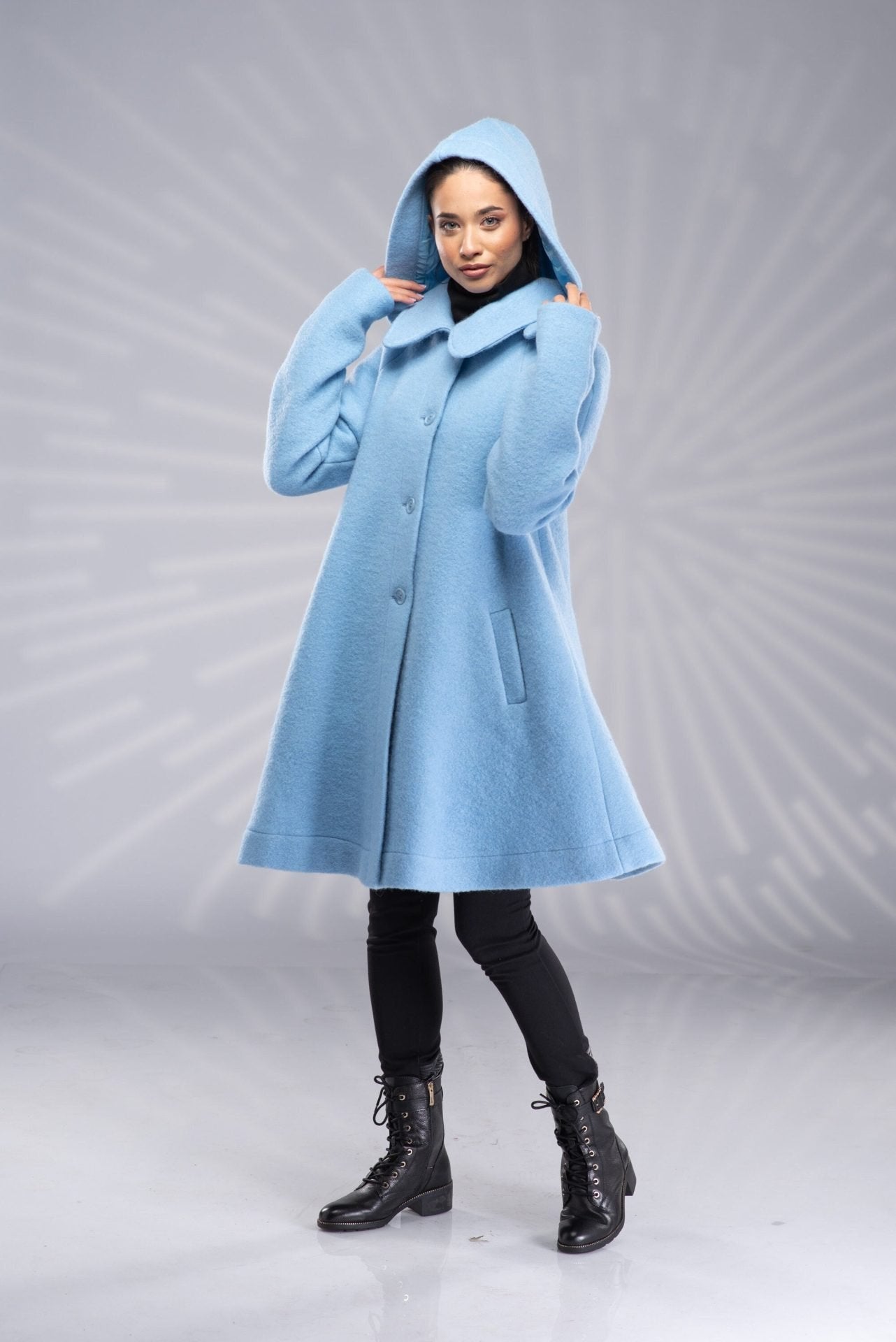 Hooded Wool Swing Coat with Lining