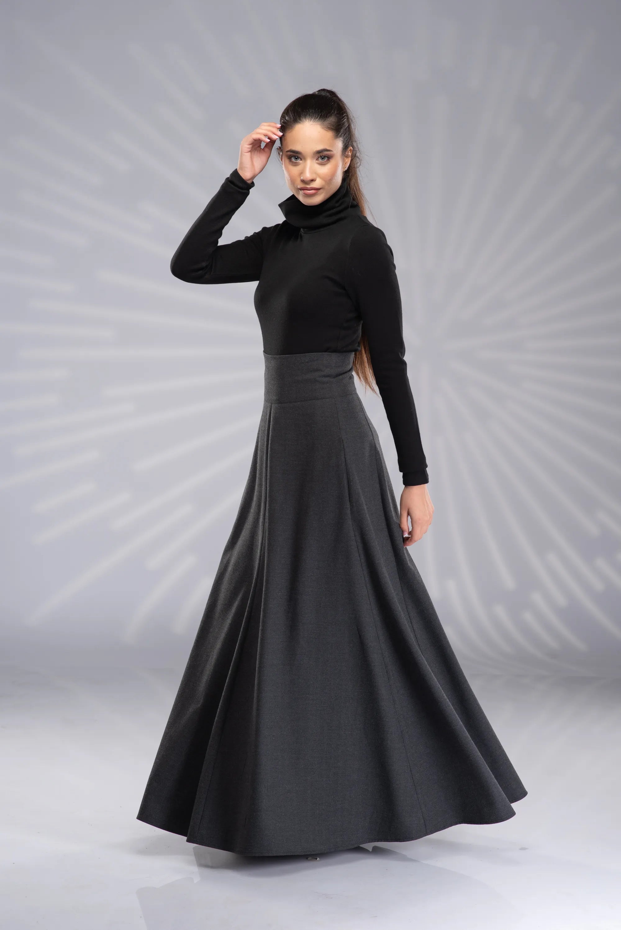 Wool Maxi Victorian High Waist Winter Long Skirt-Danellys.webp