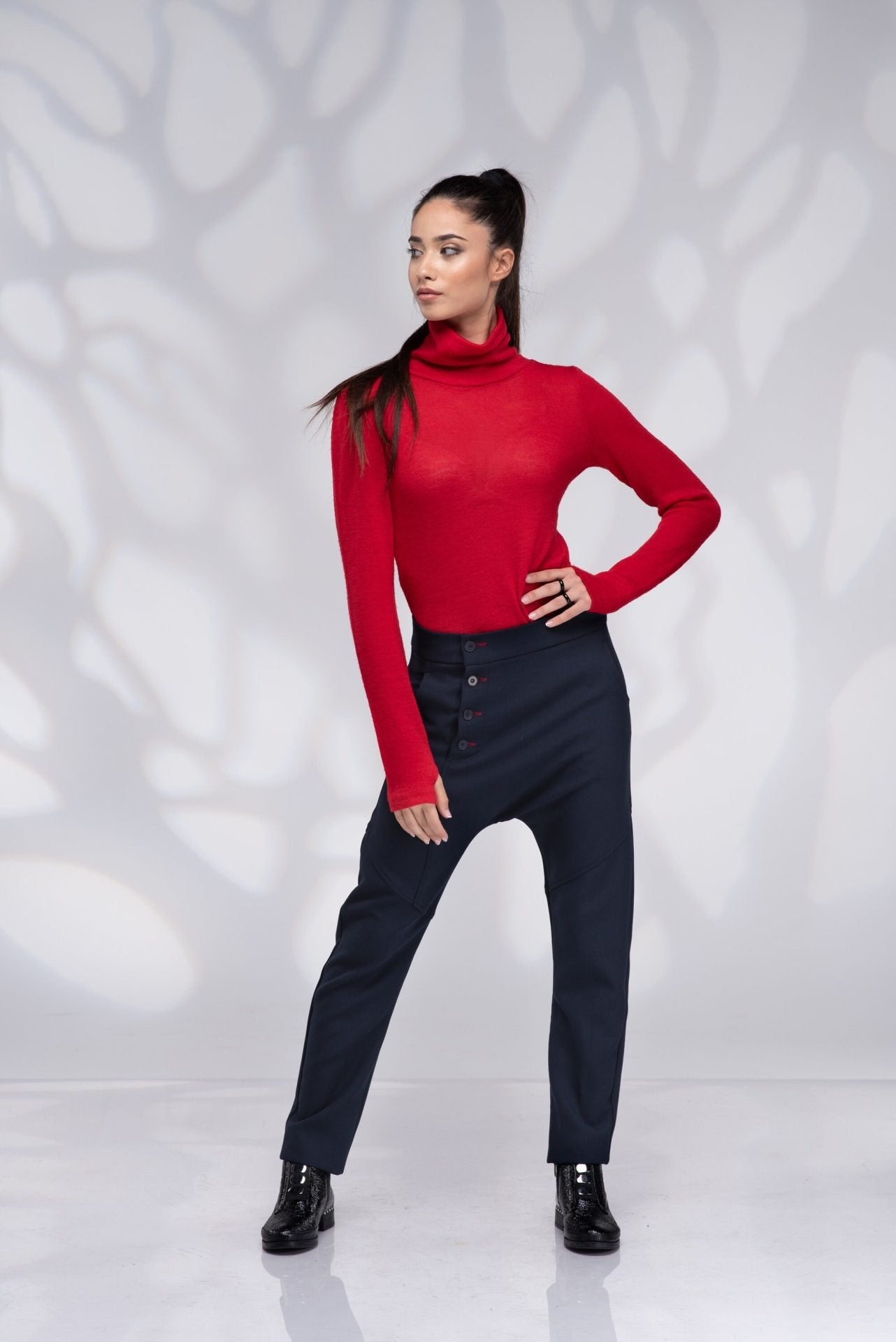 Dark Blue Harem Drop Crotch Wool Pants