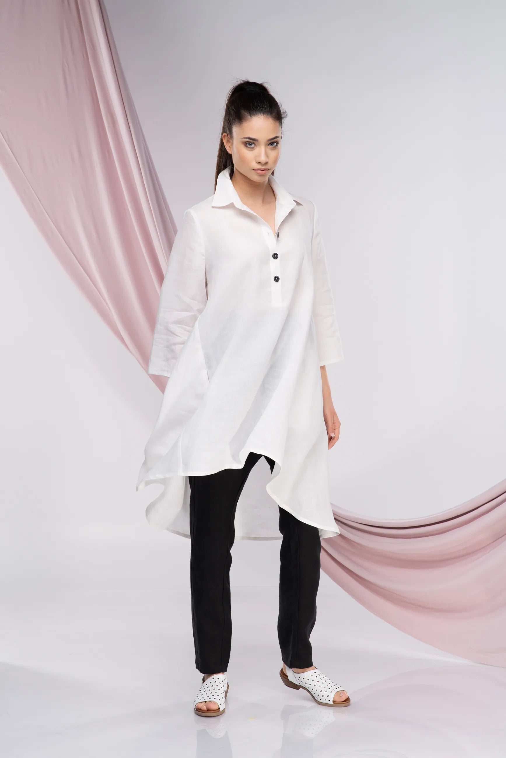 Linen Long Plus Size Button Asymmetrical Tunic Shirt-Danellys-9.webp