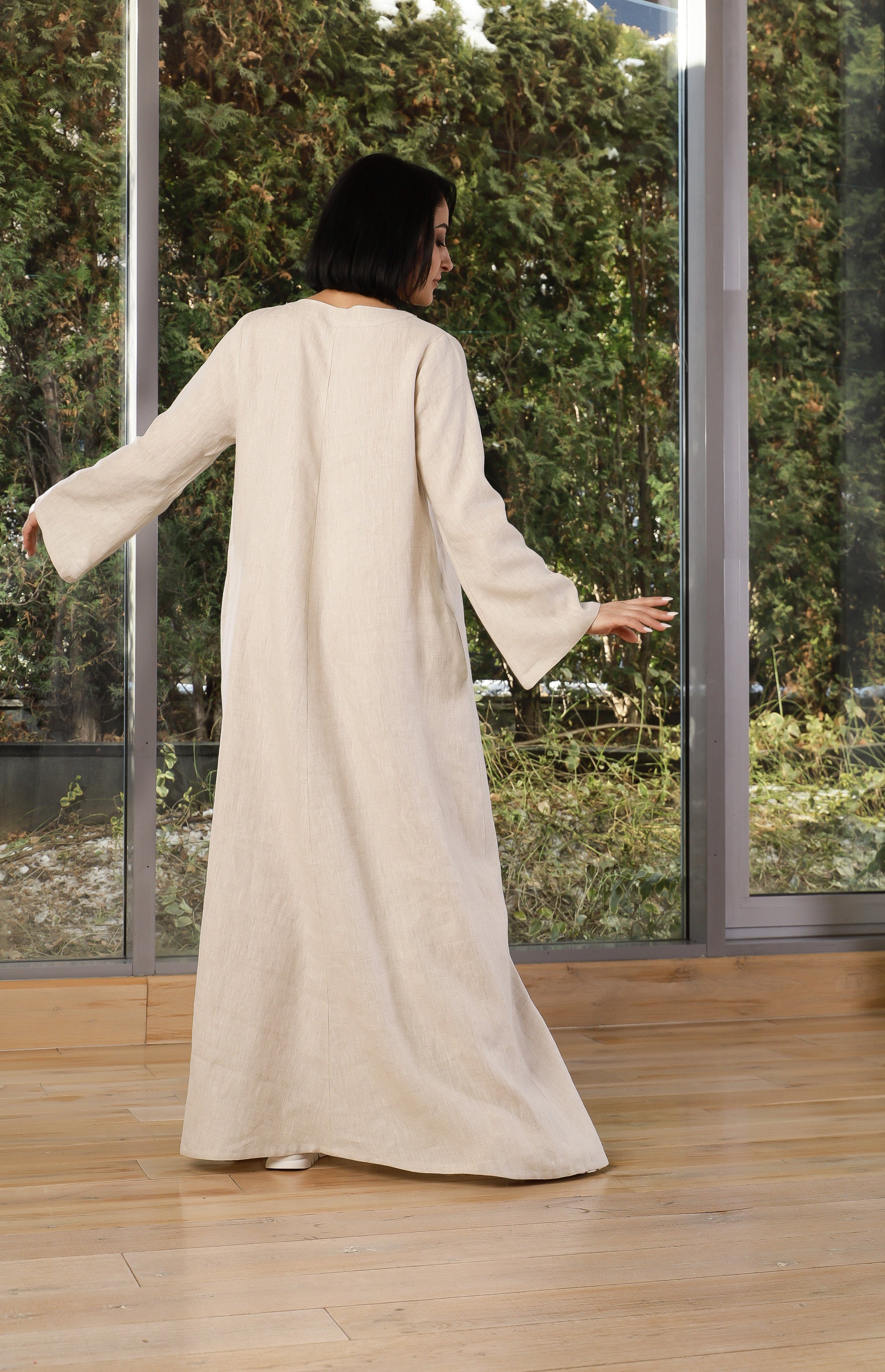 Beige Linen Kaftan Dress – Oversized Maxi Linen Dress for Women