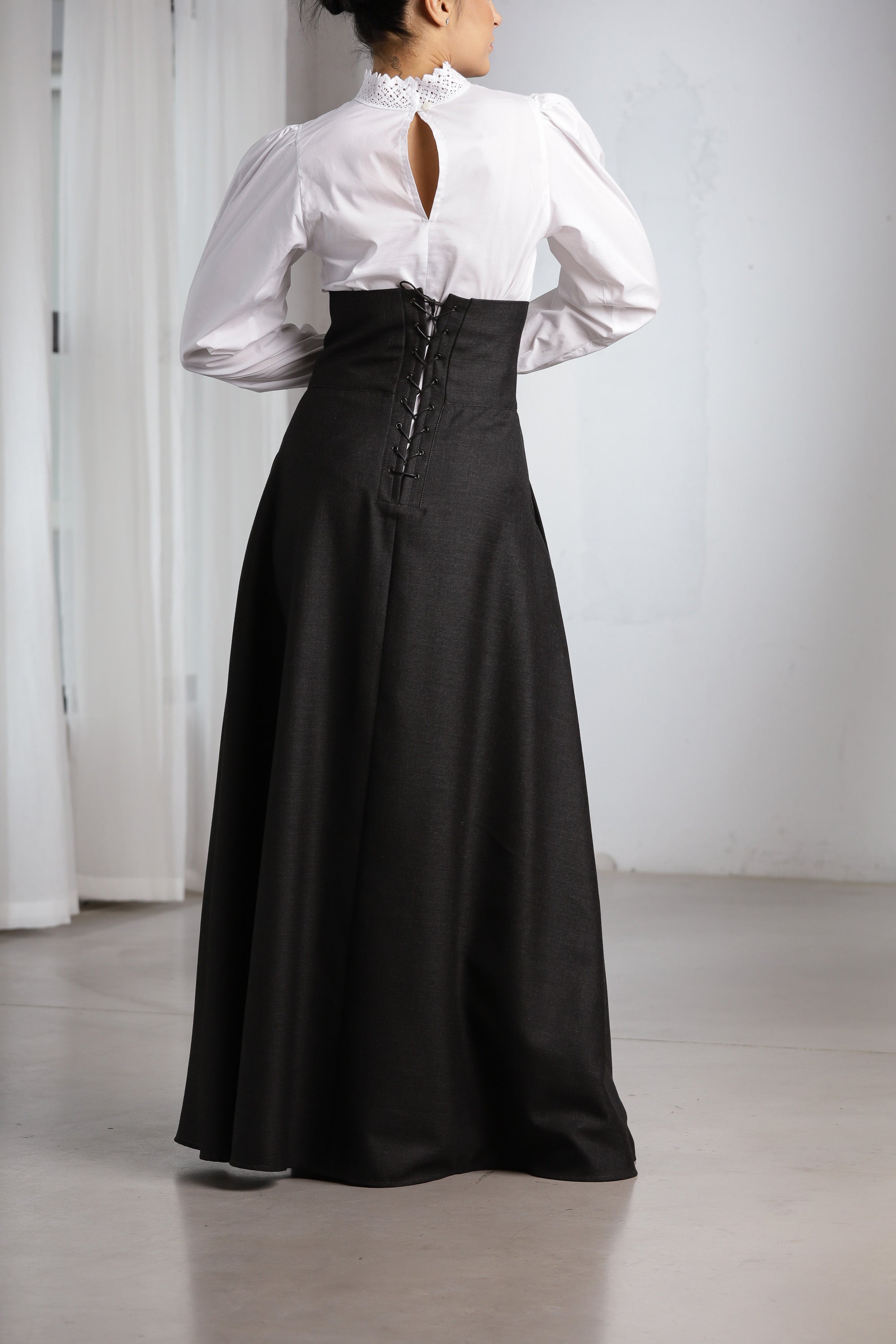 Black A-Line Maxi Skirt with Corset Back Detail